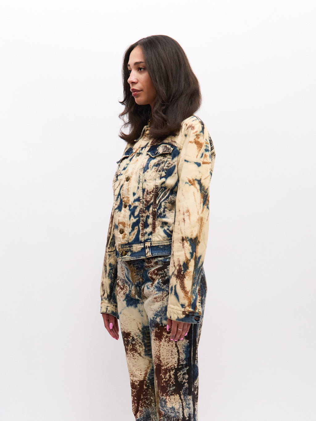 Just Cavalli Blue Brown Print Denim Jacket