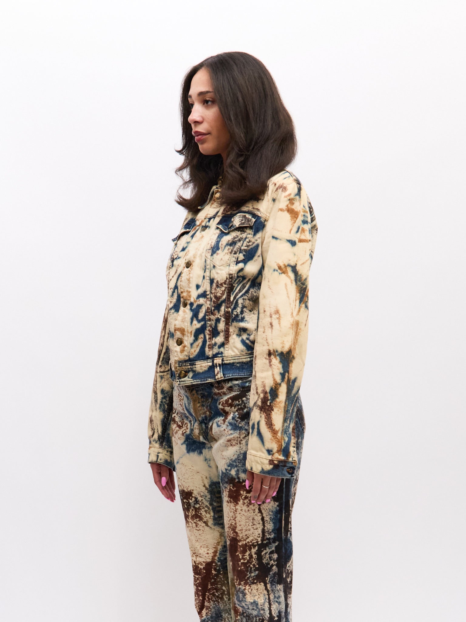 Just Cavalli Blue Brown Print Denim Jacket