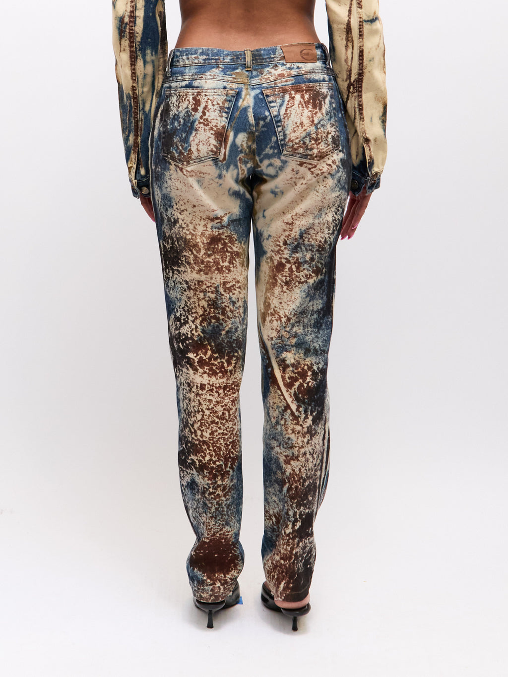 Just Cavalli Blue Brown Print Denim Pants