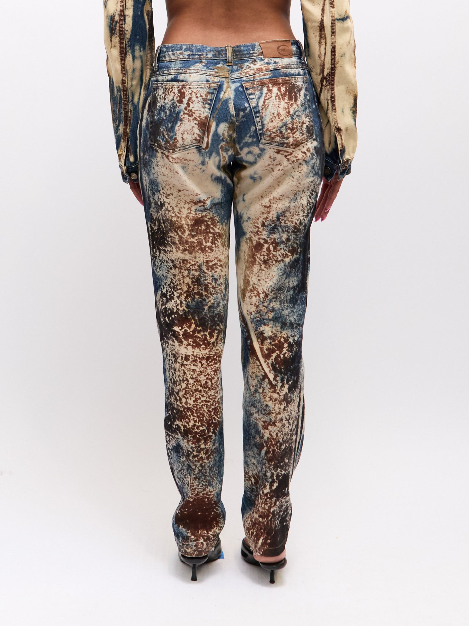 Just Cavalli Blue Brown Print Denim Pants