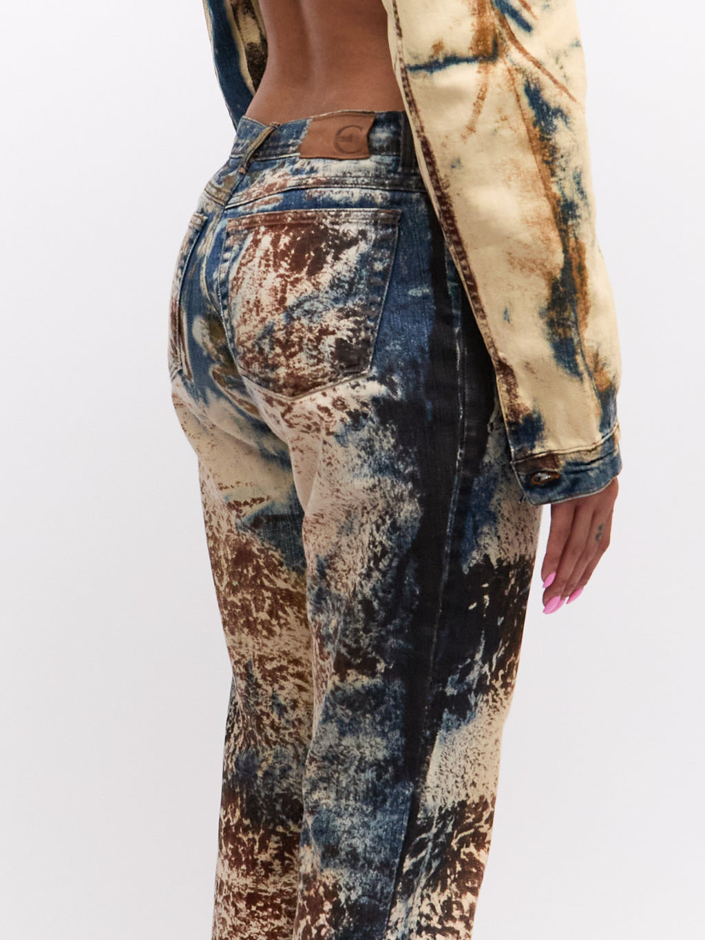 Just Cavalli Blue Brown Print Denim Pants