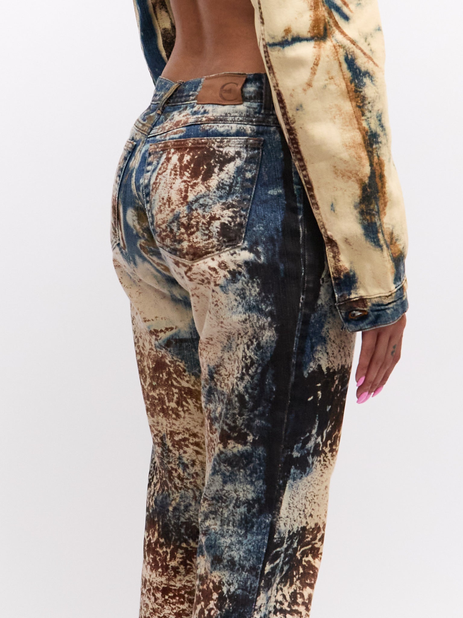 Just Cavalli Blue Brown Print Denim Pants