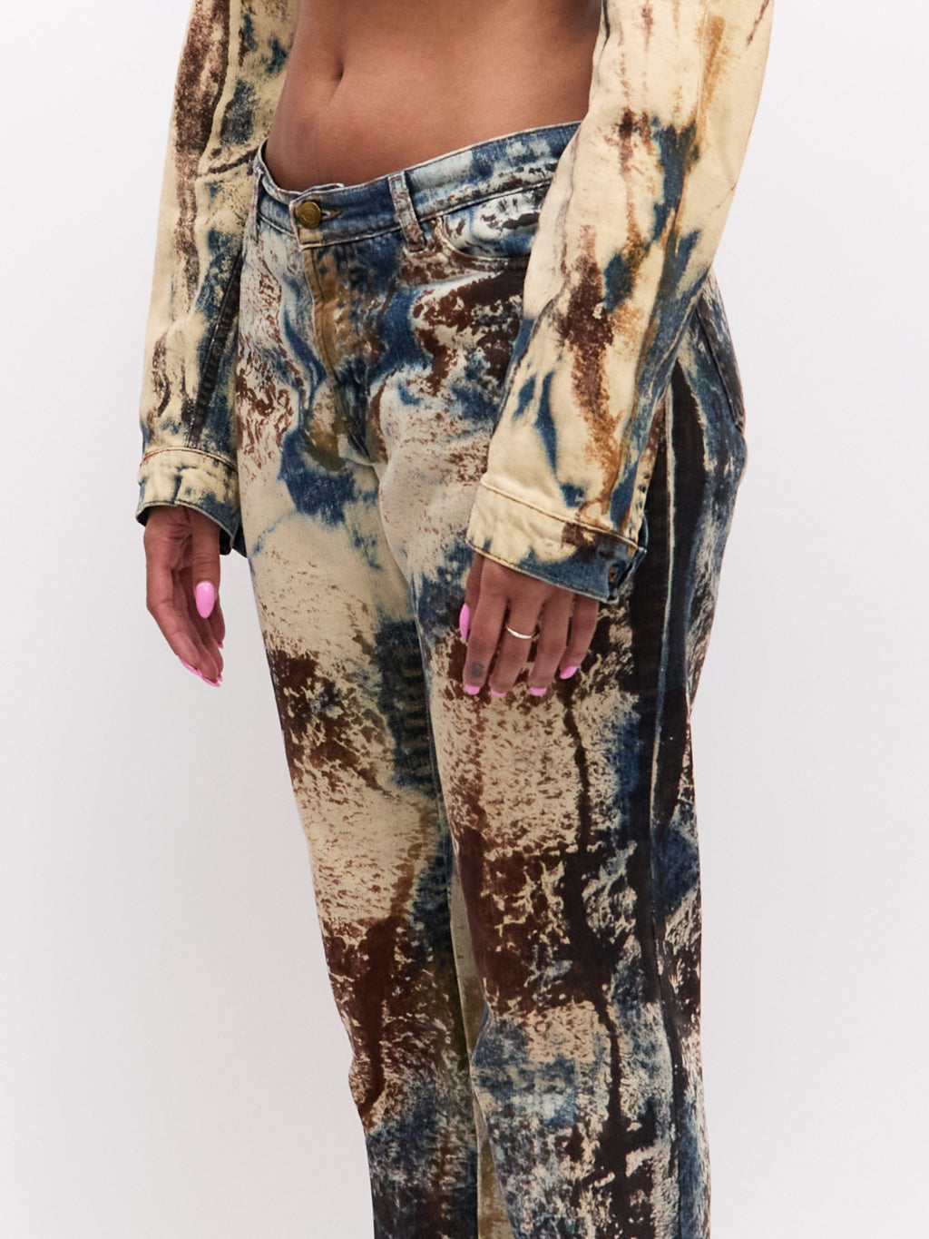 Just Cavalli Blue Brown Print Denim Pants