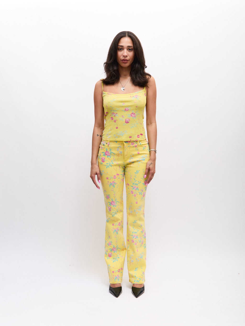 Cavalli Jeans Yellow Pink Floral Pants Set
