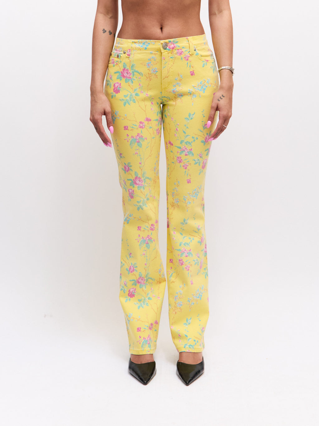Cavalli Jeans Yellow Pink Floral Pants Set