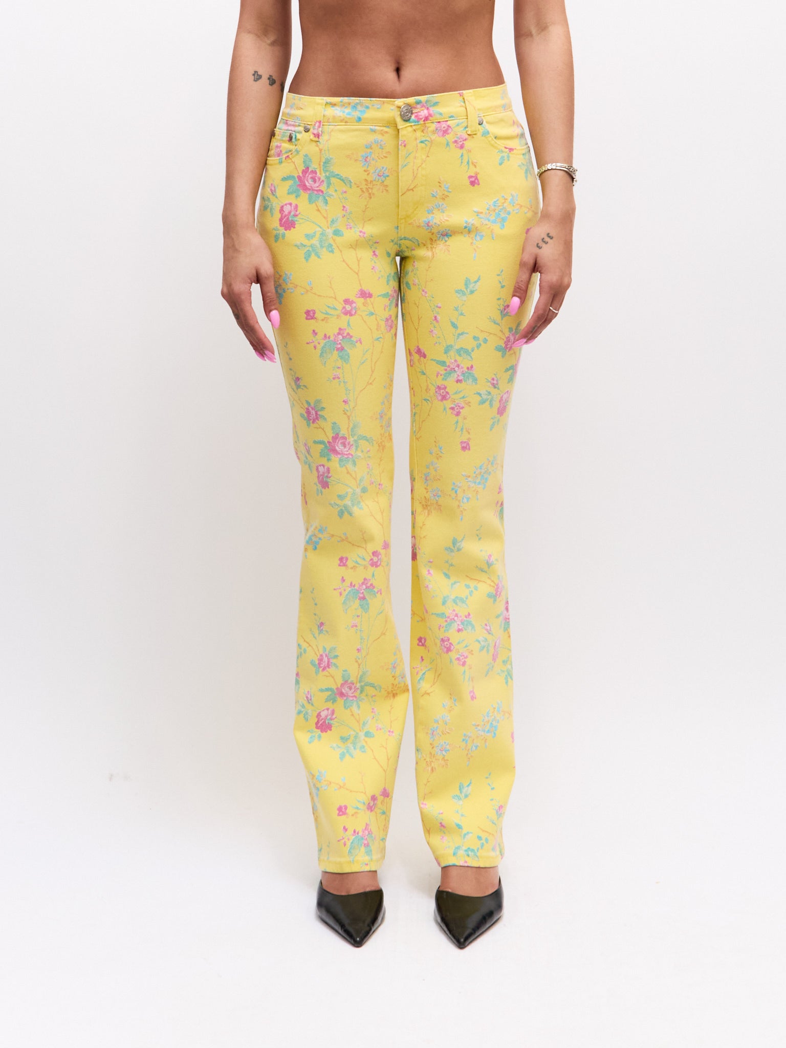 Cavalli Jeans Yellow Pink Floral Pants Set