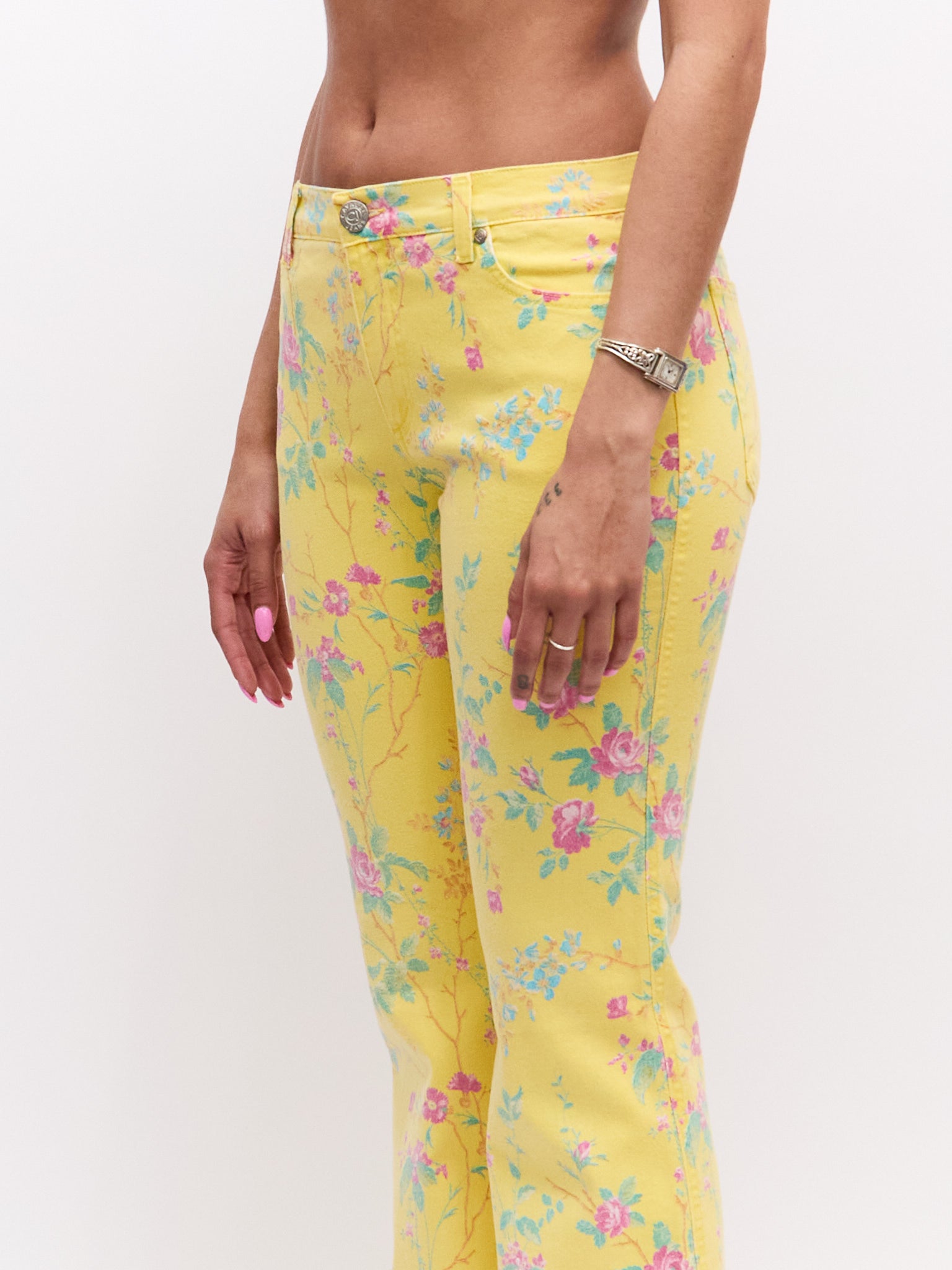 Cavalli Jeans Yellow Pink Floral Pants Set