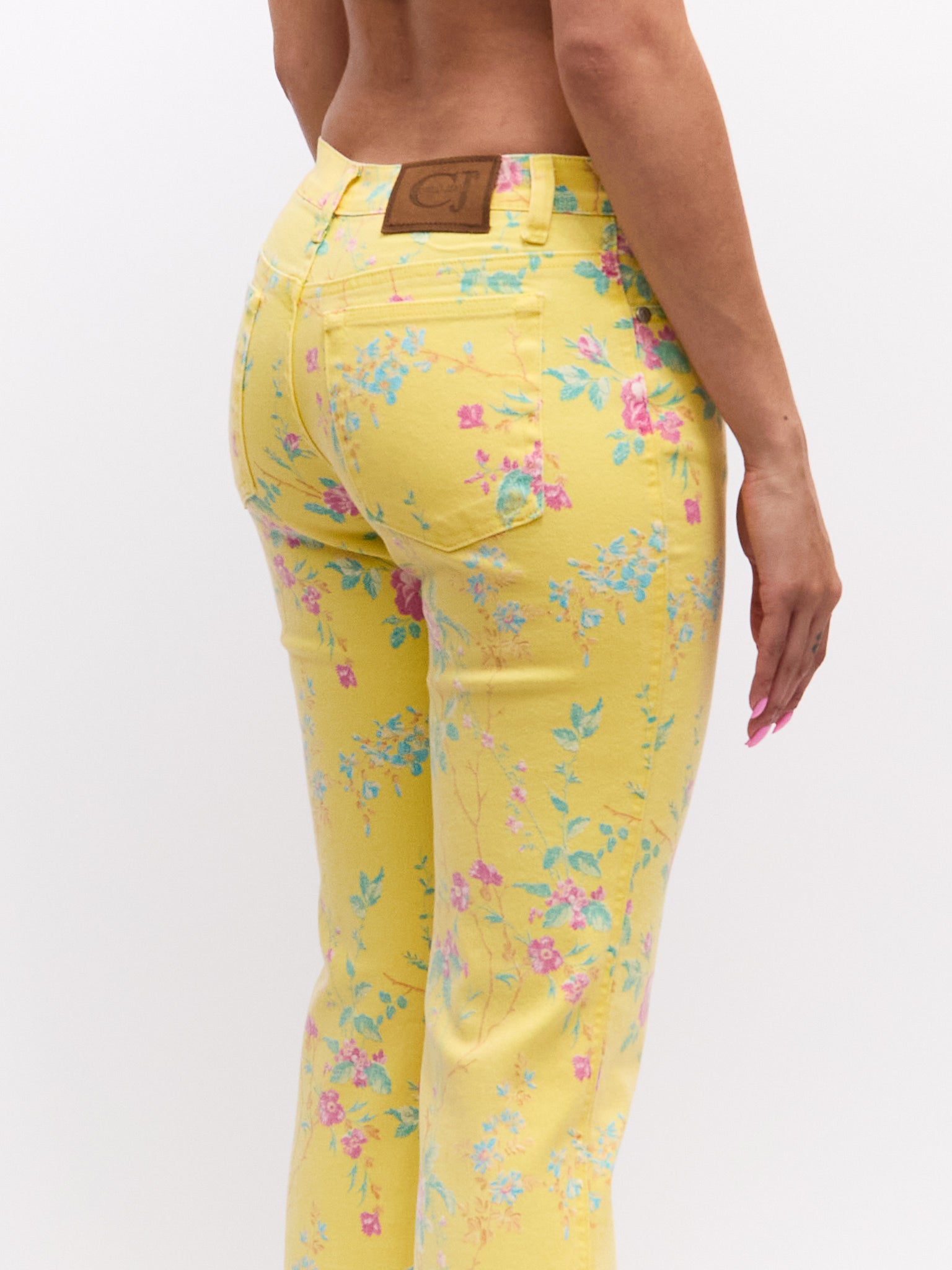 Cavalli Jeans Yellow Pink Floral Pants Set
