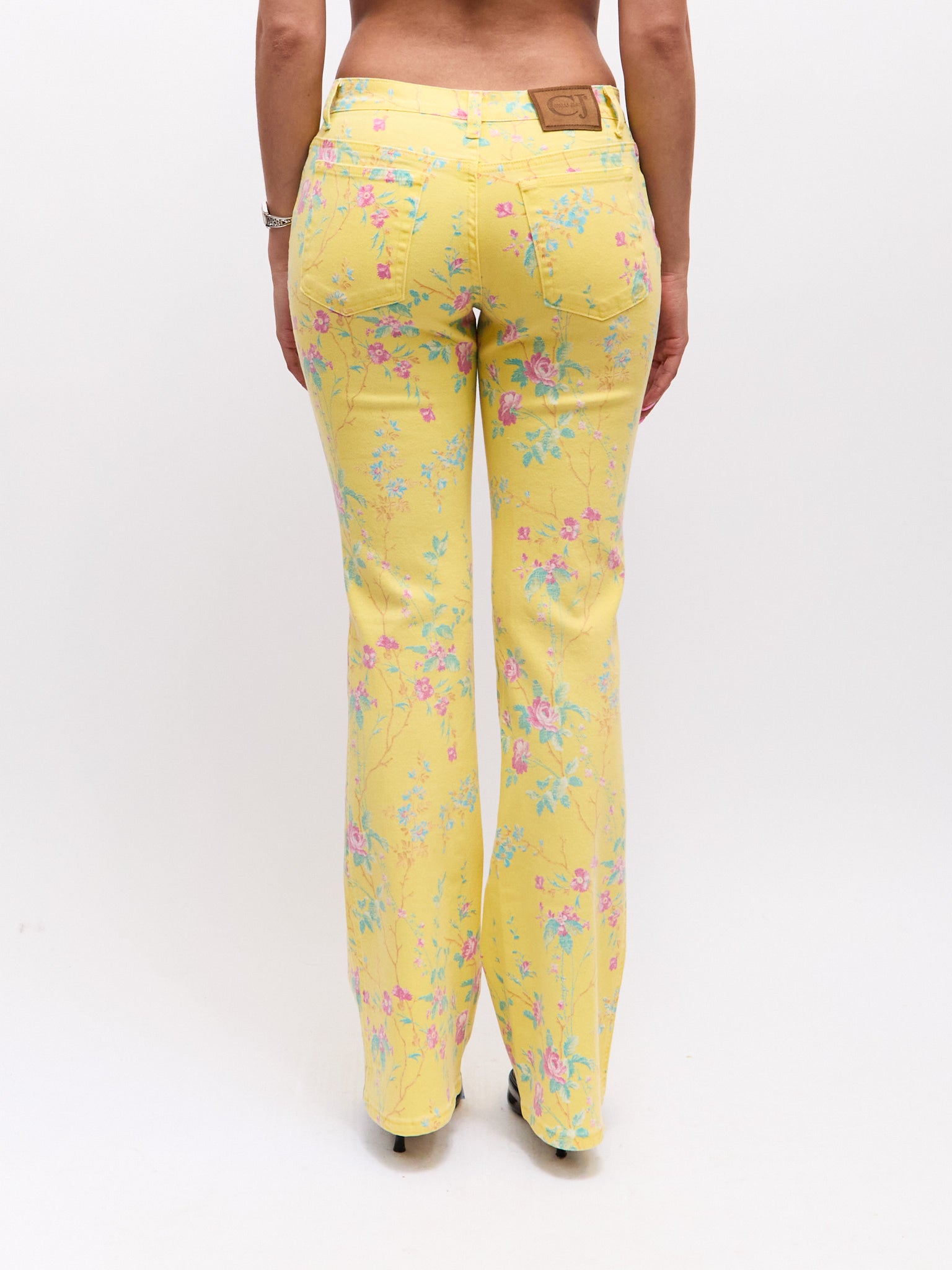 Cavalli Jeans Yellow Pink Floral Pants Set