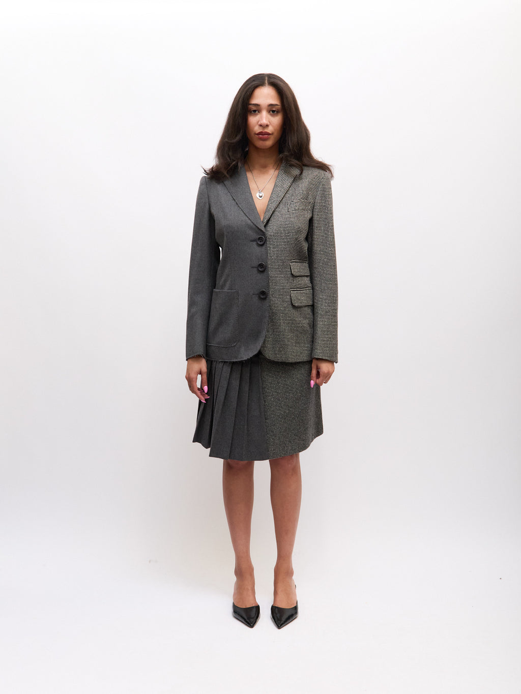 Moschino Grey Plaid Split Blazer Set