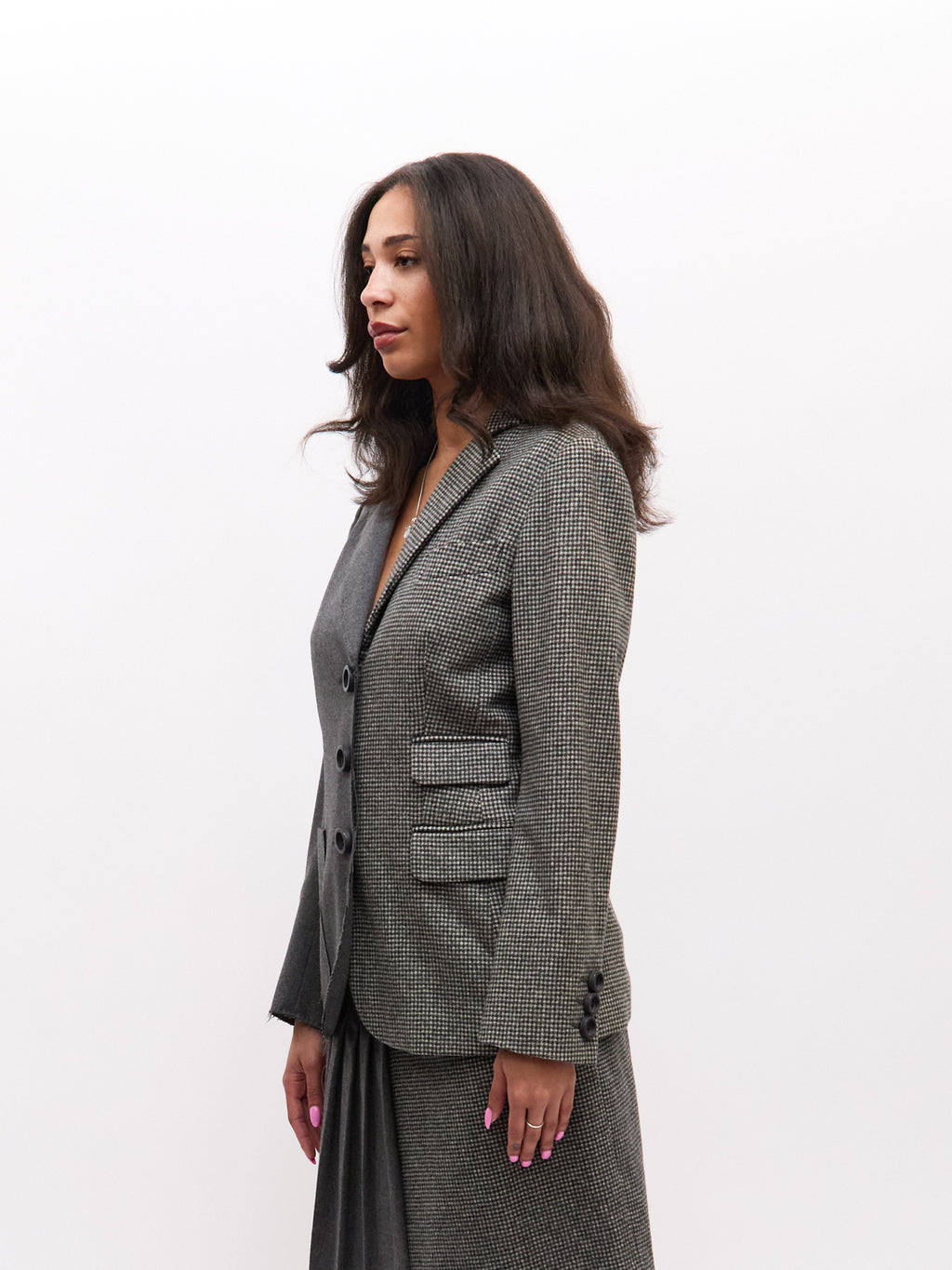 Moschino Grey Plaid Split Blazer Set