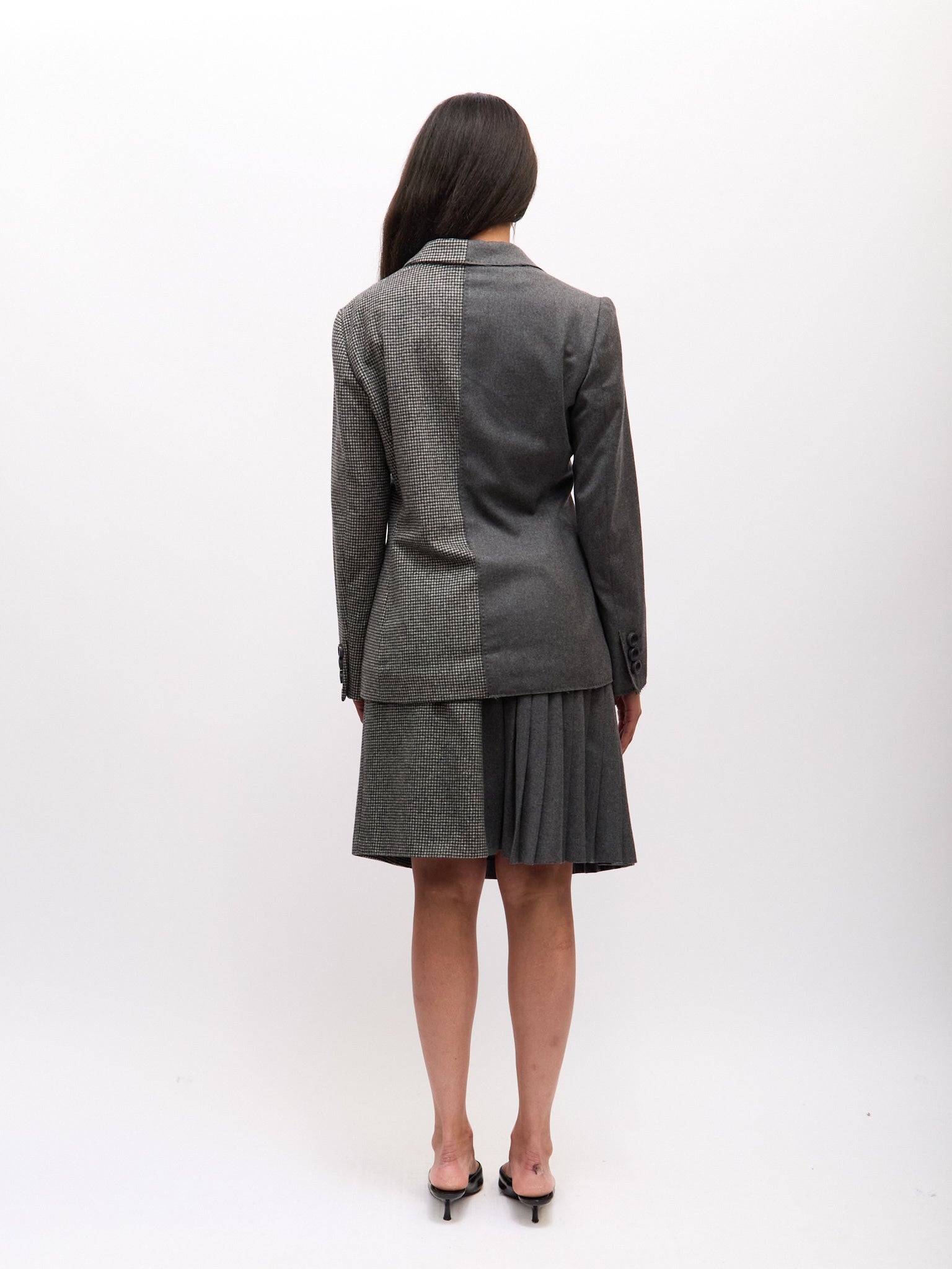 Moschino Grey Plaid Split Blazer Set