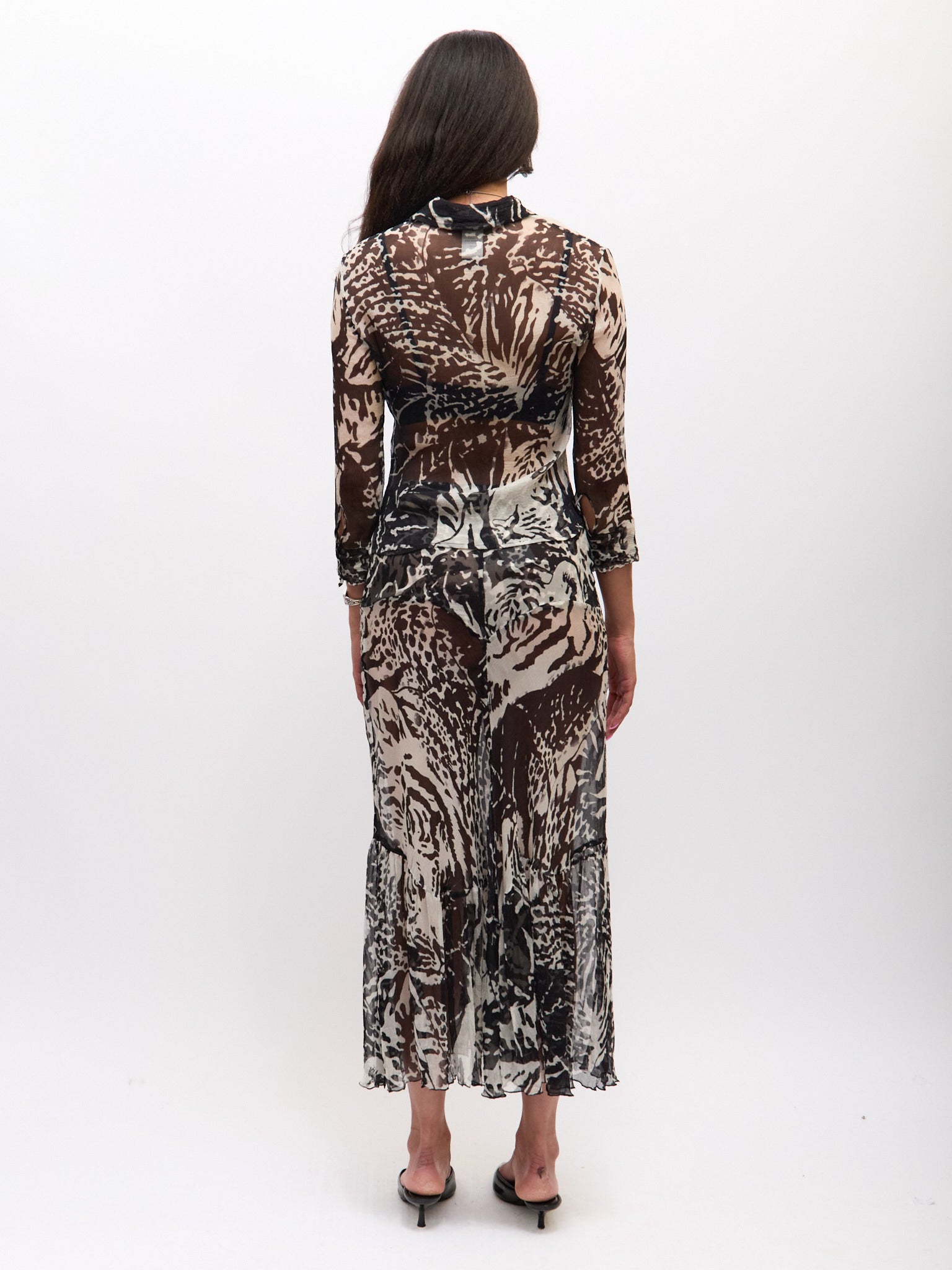 Roberto Cavalli CLASS Black White Silk Skirt Set