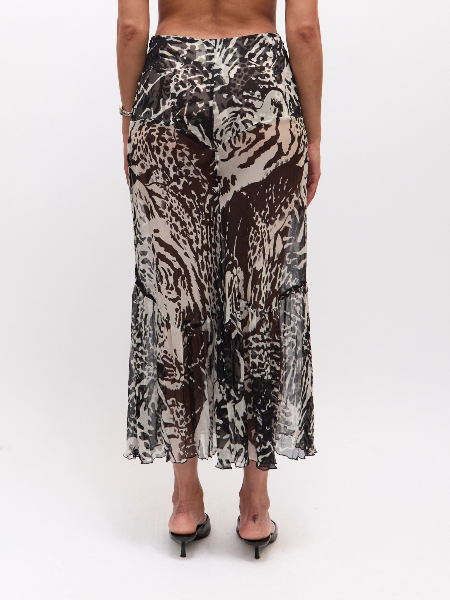 Roberto Cavalli CLASS Black White Silk Skirt Set