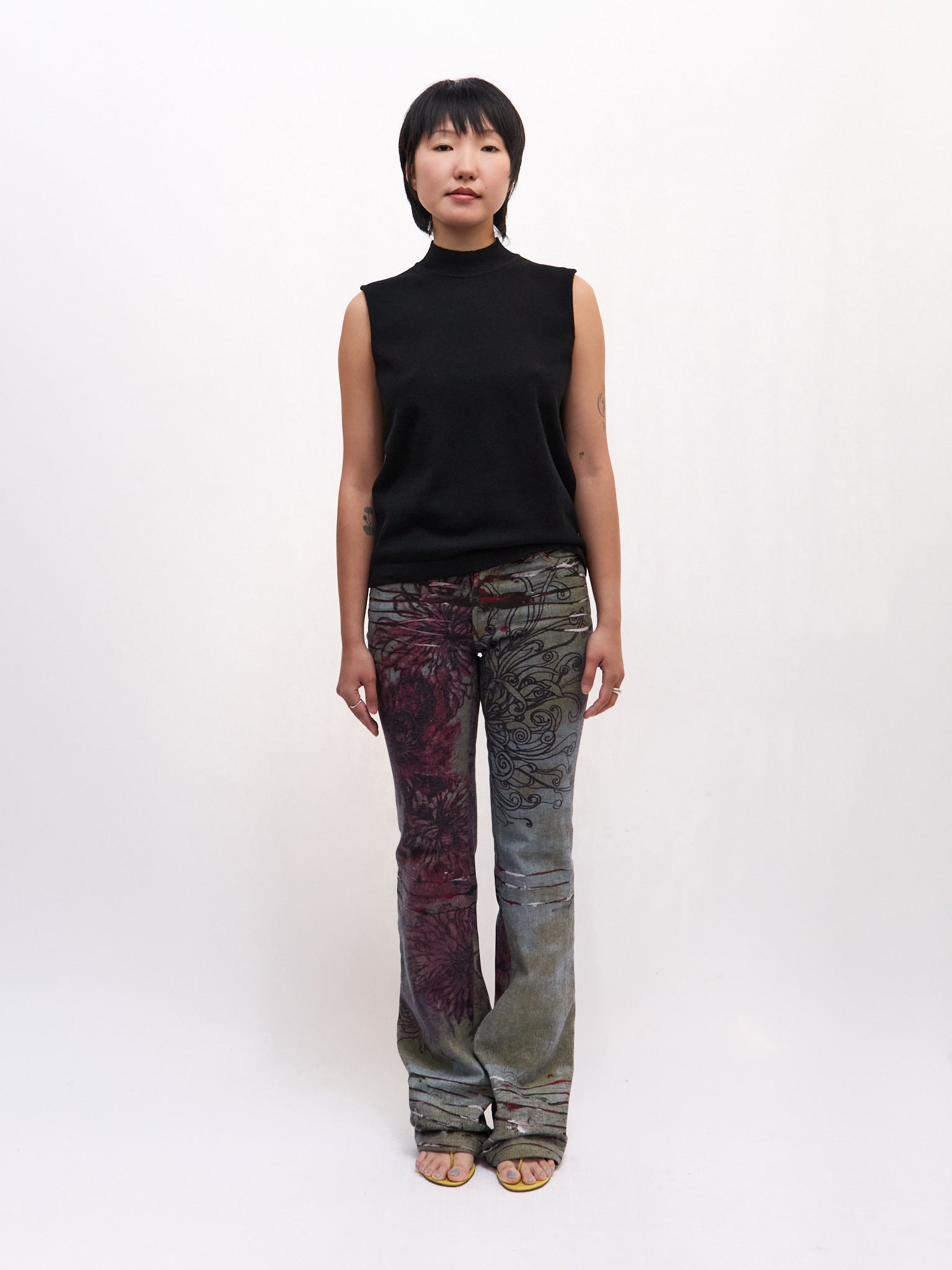 Just Cavalli Red Peony Print Painted Pants Size S W27
