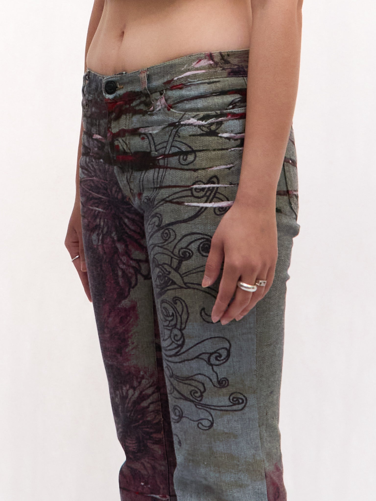 Just Cavalli Red Peony Print Painted Pants Size S W27