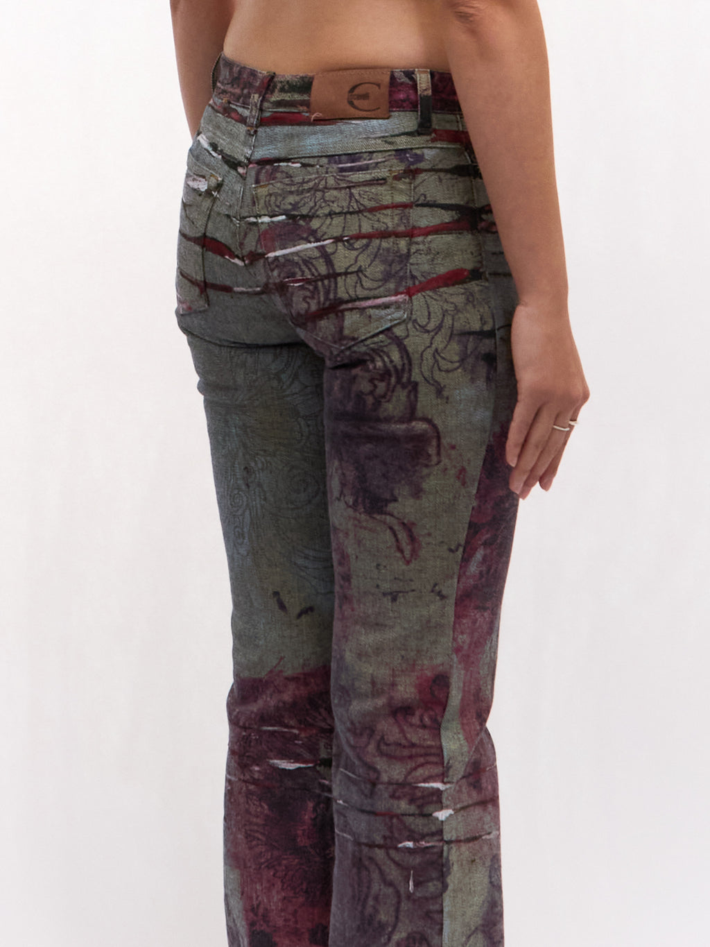 Just Cavalli Red Peony Print Painted Pants Size S W27
