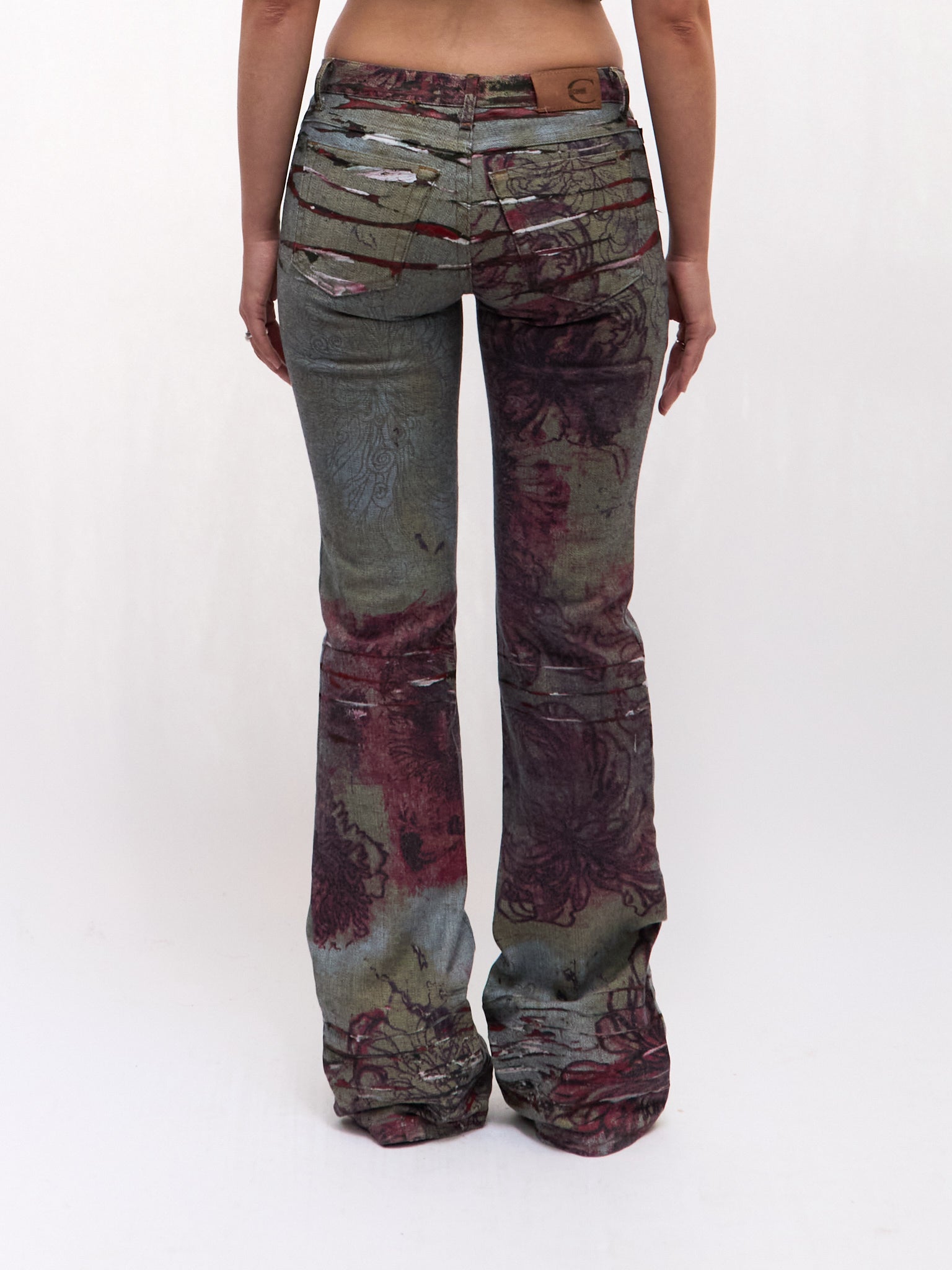 Just Cavalli Red Peony Print Painted Pants Size S W27
