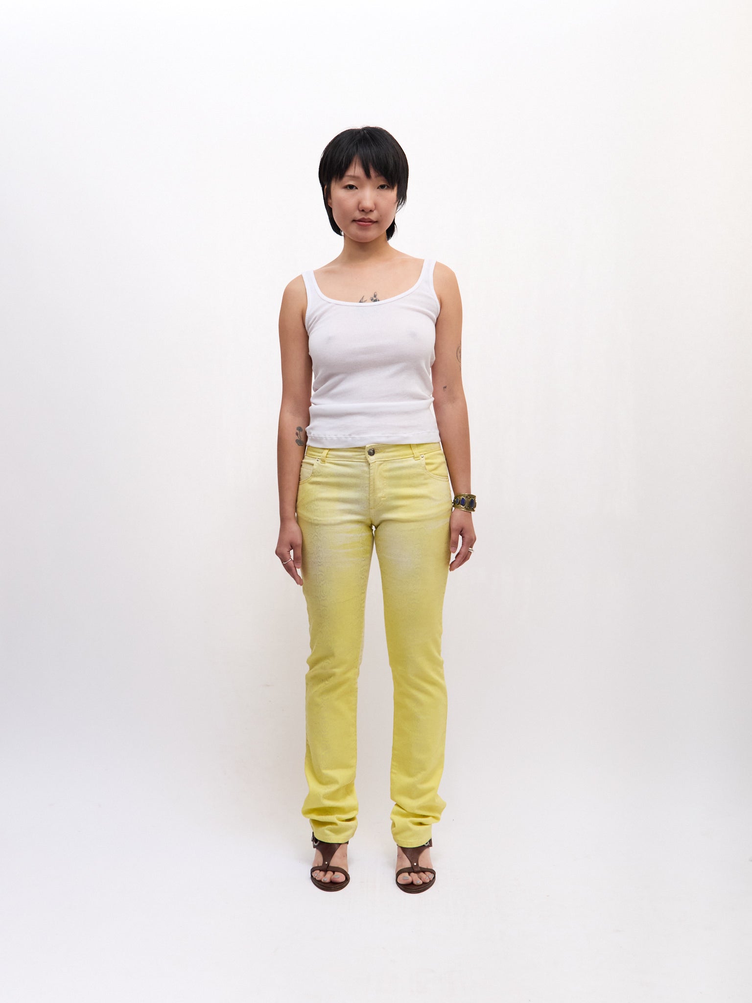 Just Cavalli Yellow Snakeskin Print Skinny Pants