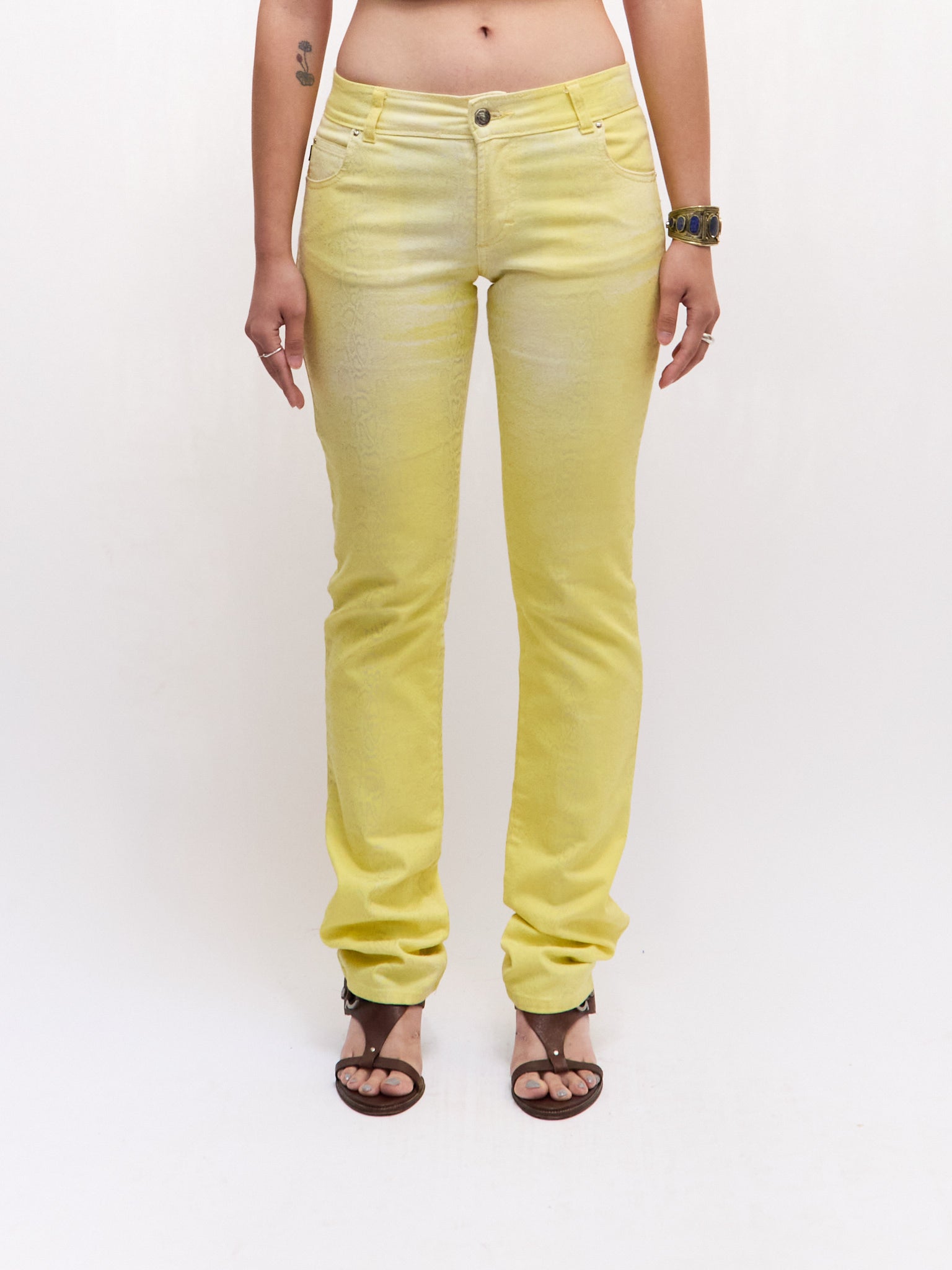 Just Cavalli Yellow Snakeskin Print Skinny Pants