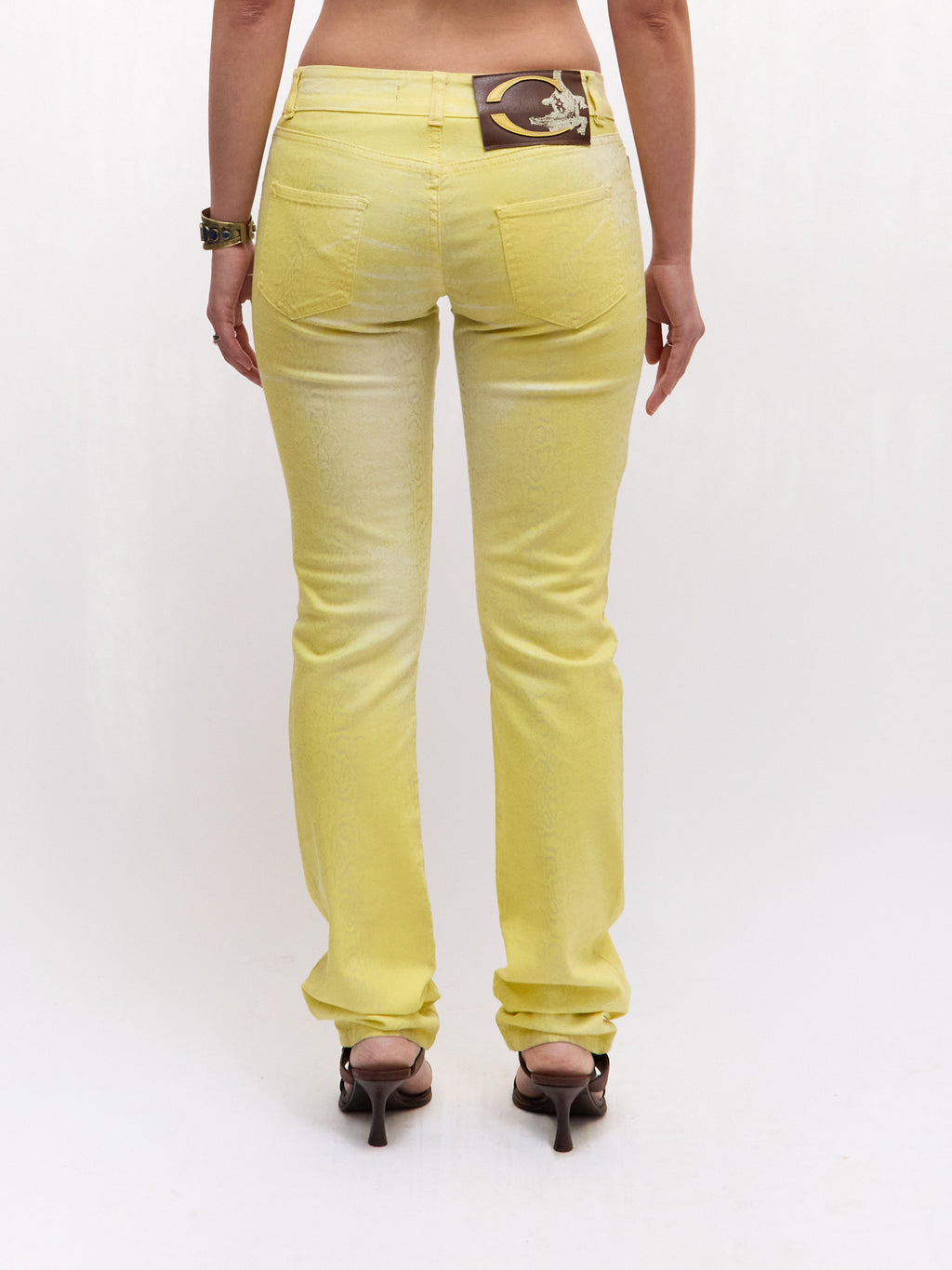 Just Cavalli Yellow Snakeskin Print Skinny Pants