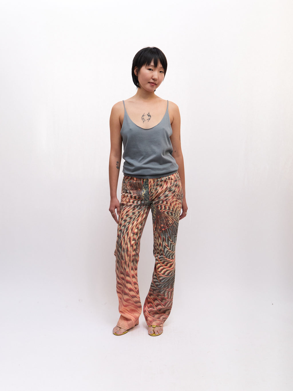 SS 2001 Roberto Cavalli Orange Psychedelic Print Rhinestone Pants