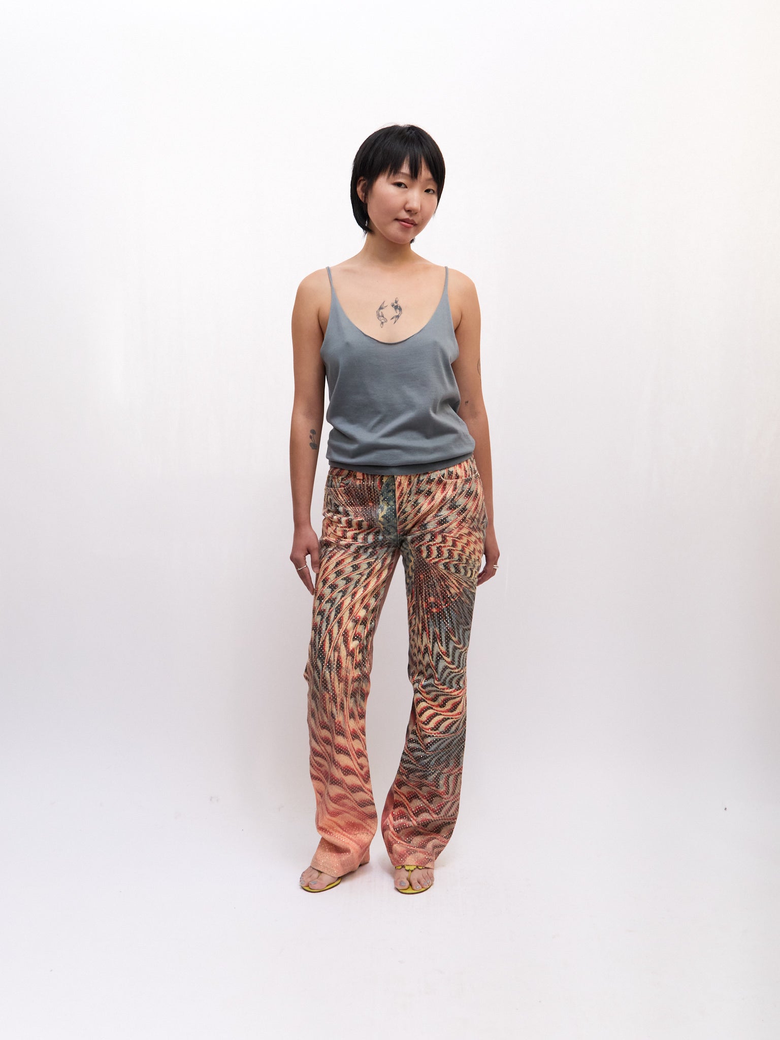 SS 2001 Roberto Cavalli Orange Psychedelic Print Rhinestone Pants