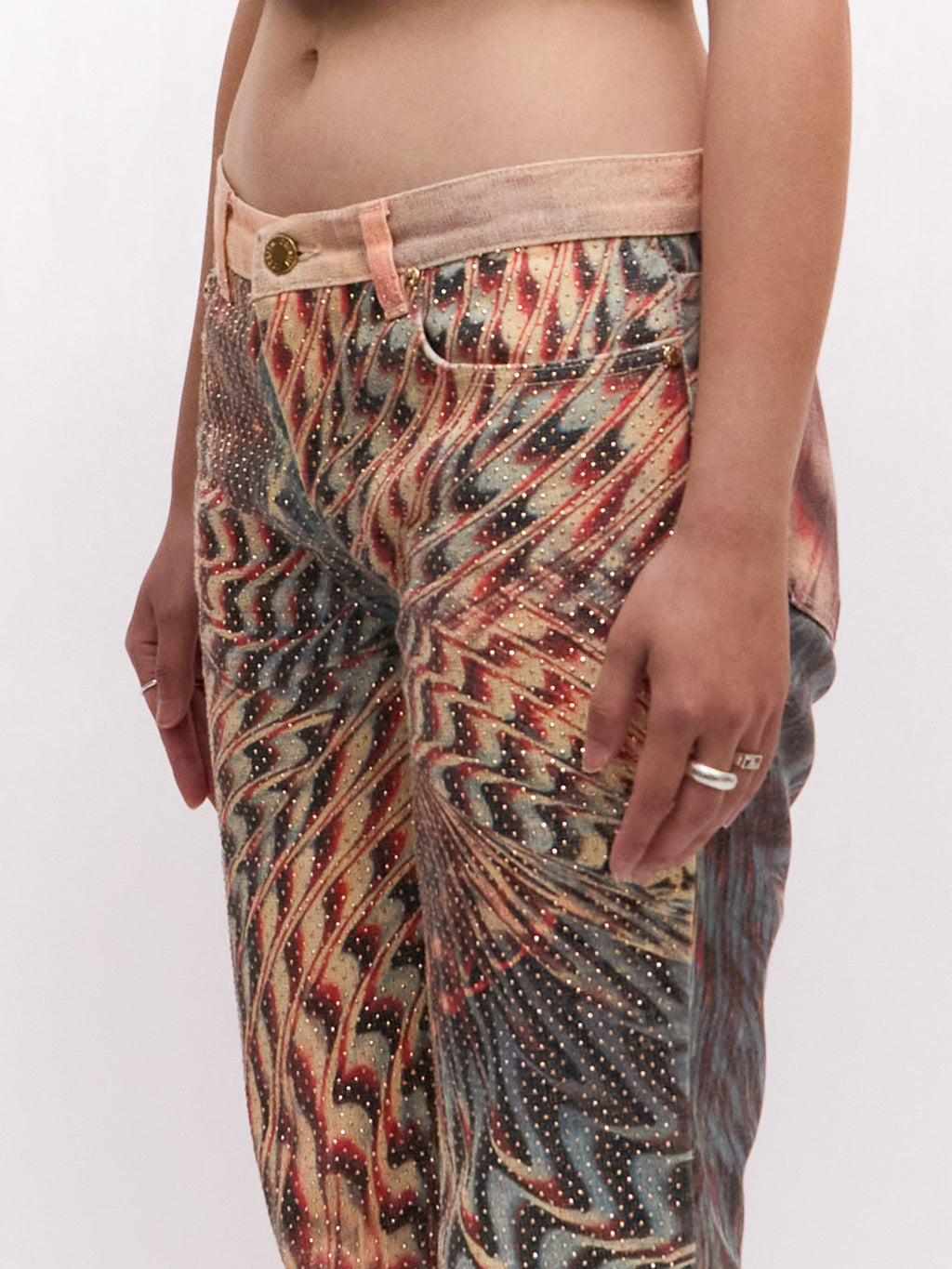 SS 2001 Roberto Cavalli Orange Psychedelic Print Rhinestone Pants