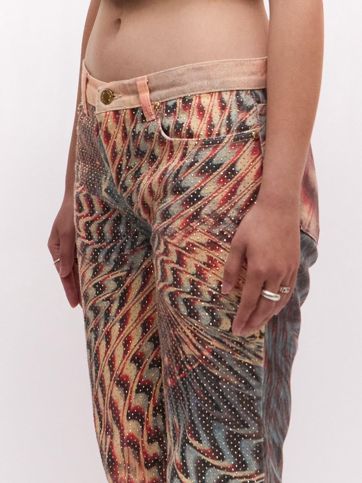 SS 2001 Roberto Cavalli Orange Psychedelic Print Rhinestone Pants