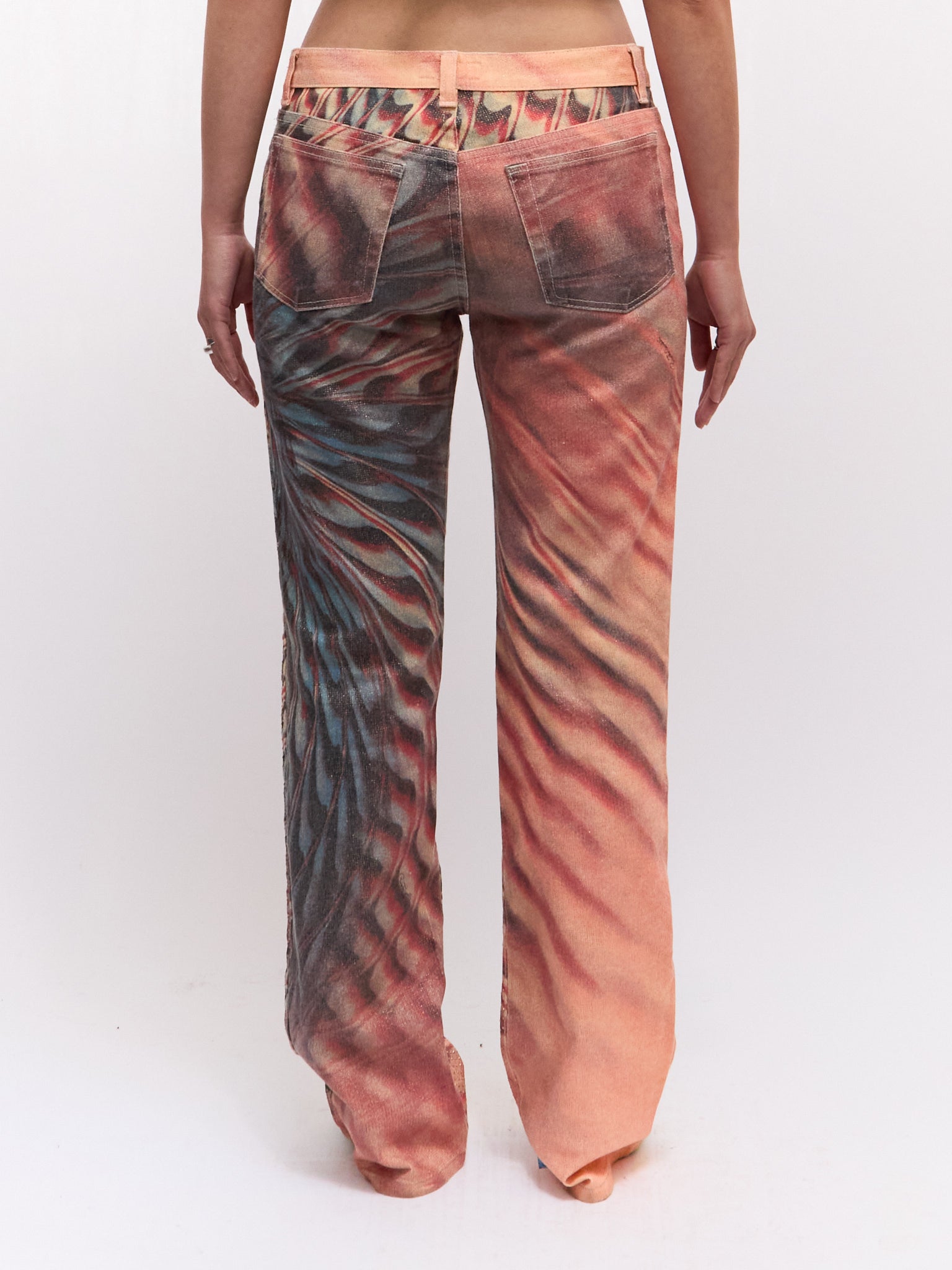 SS 2001 Roberto Cavalli Orange Psychedelic Print Rhinestone Pants