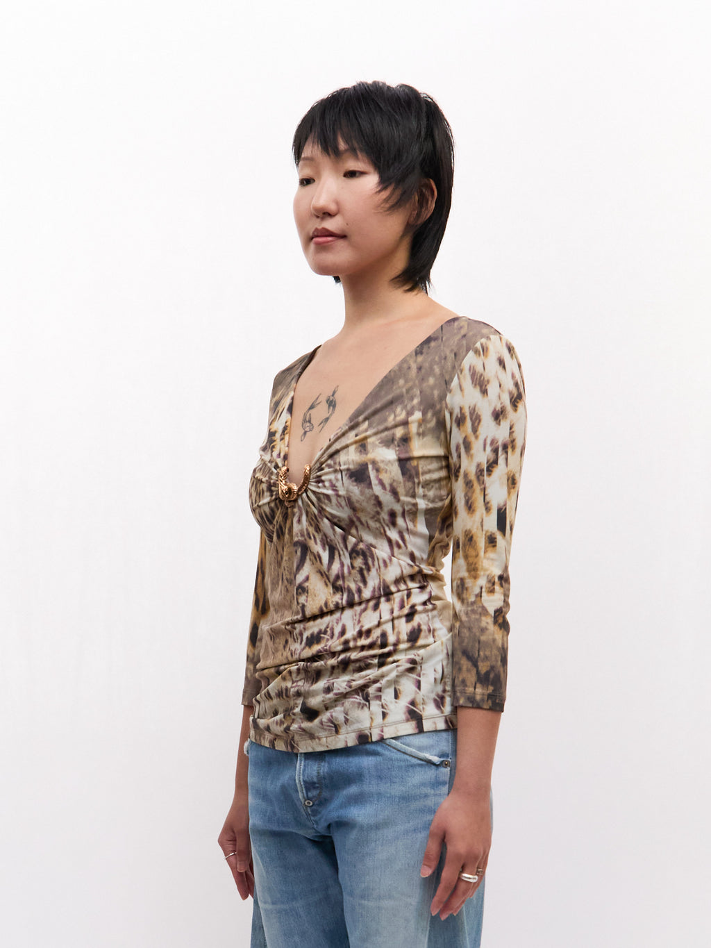 Roberto Cavalli Cheetah Gold Snake Broach Cinch Top
