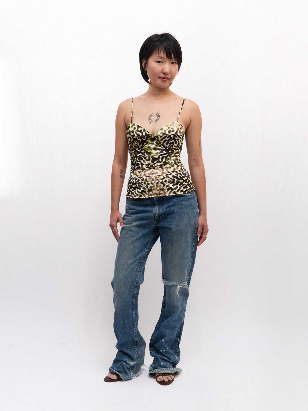 Just Cavalli Black Green Print Bustier Top