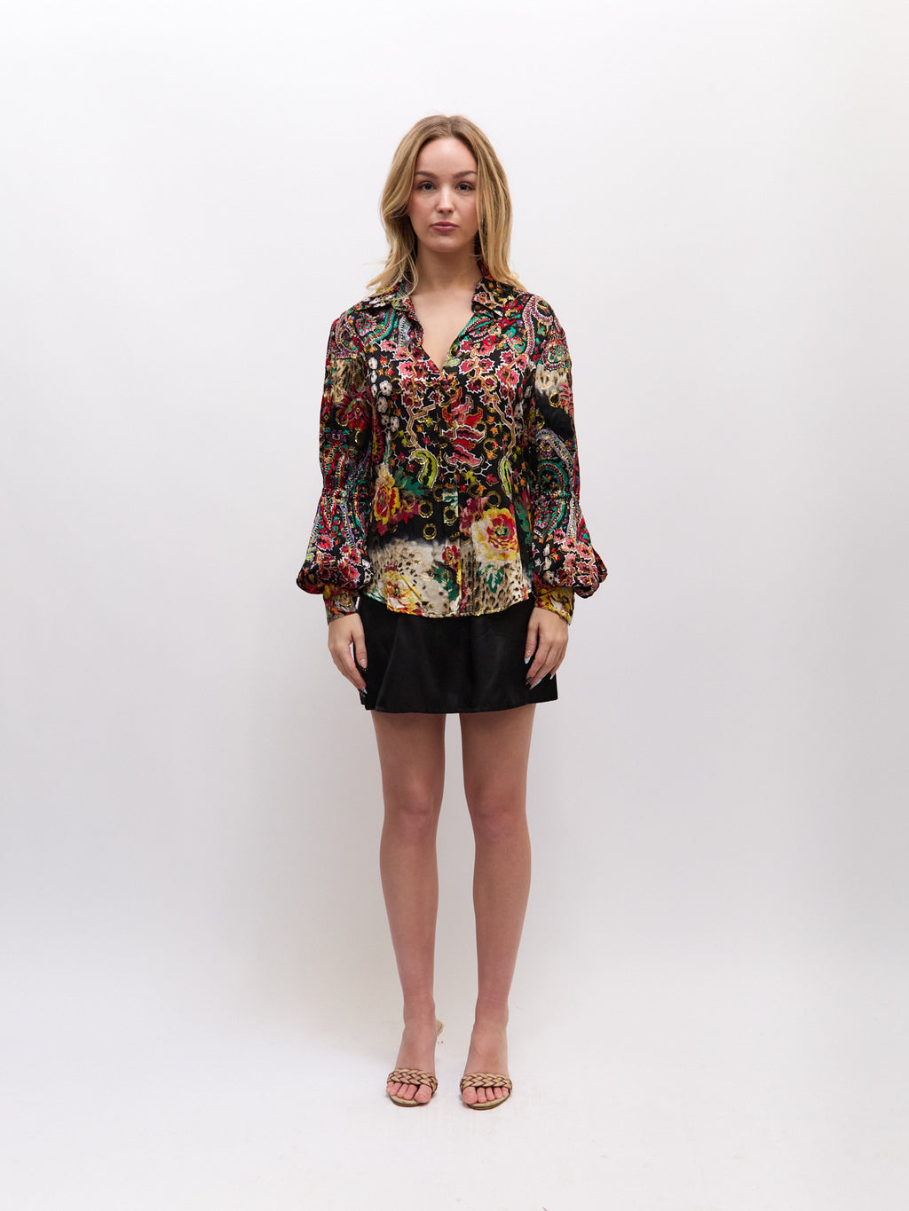 Just Cavalli Multi Print Black Glitter Blouse