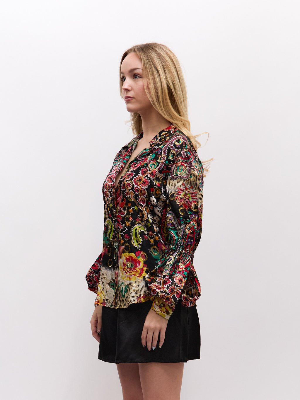 Just Cavalli Multi Print Black Glitter Blouse