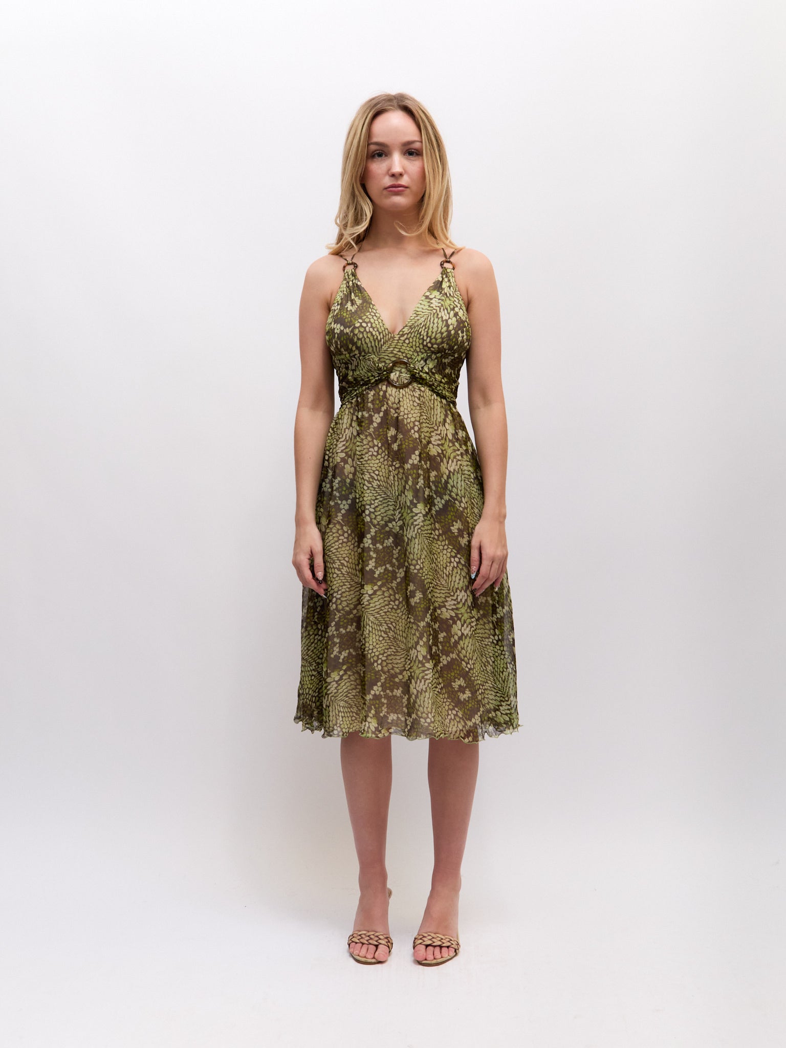 Just Cavalli Green Python Print Silk Dress