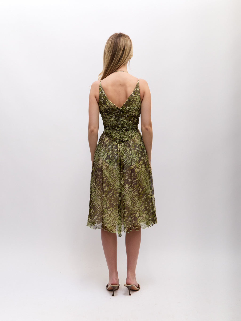 Just Cavalli Green Python Print Silk Dress