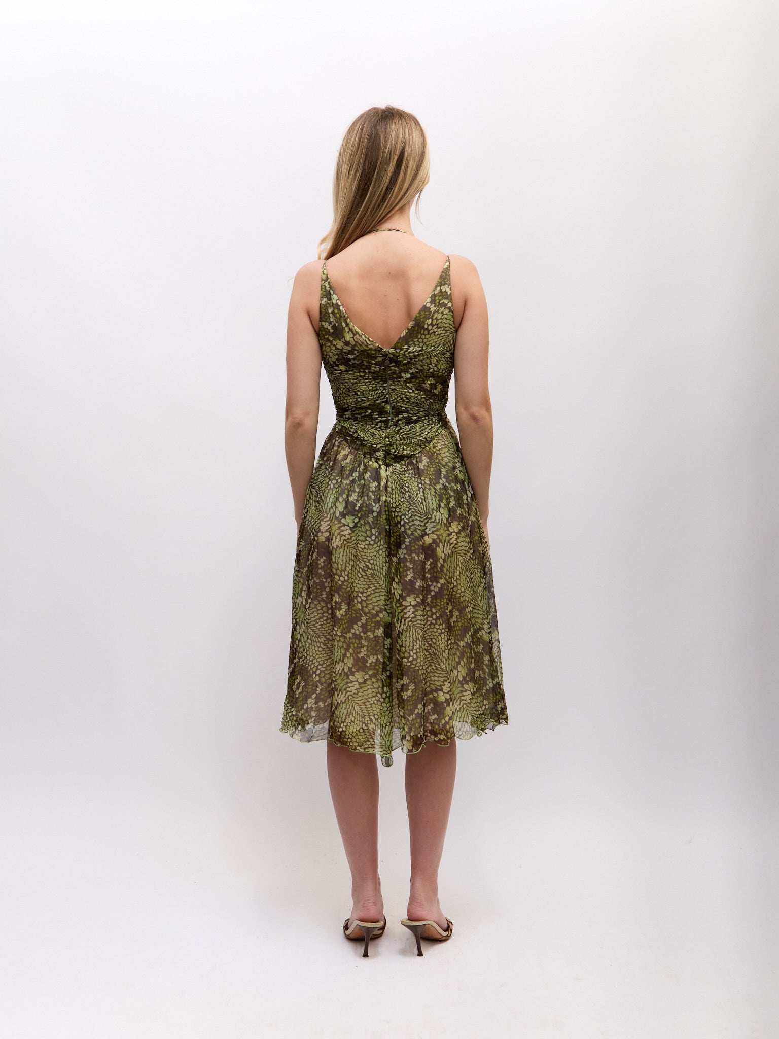 Just Cavalli Green Python Print Silk Dress