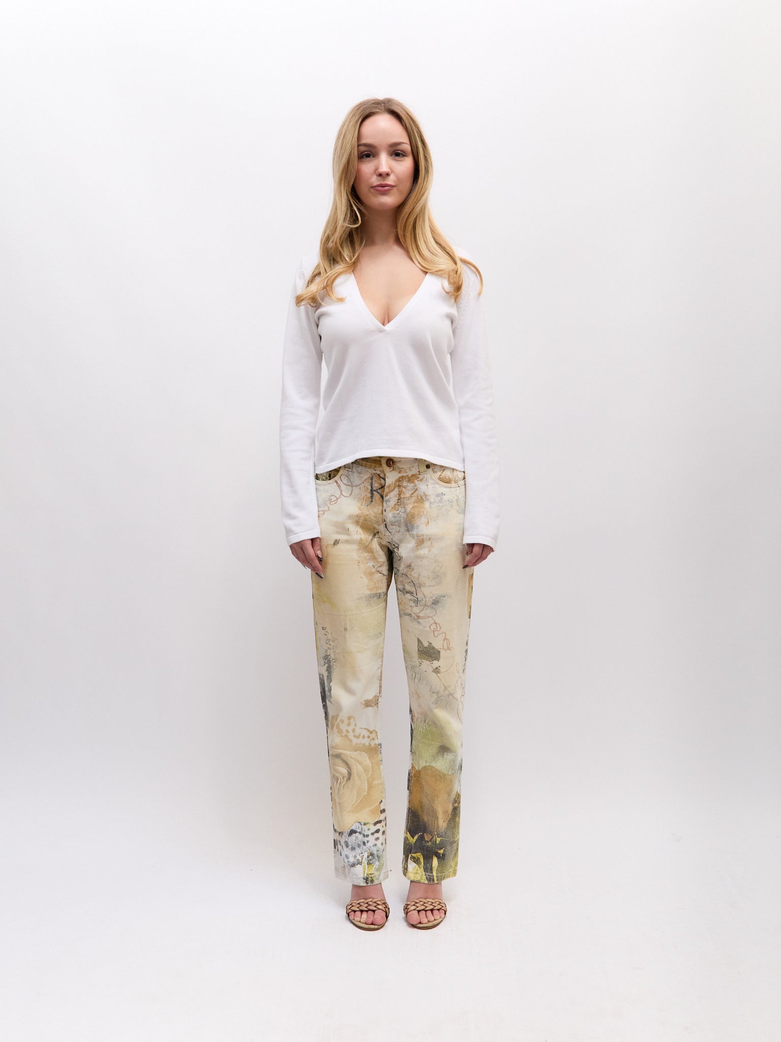 Roberto Cavalli Yellow Multi Mix Print Pants