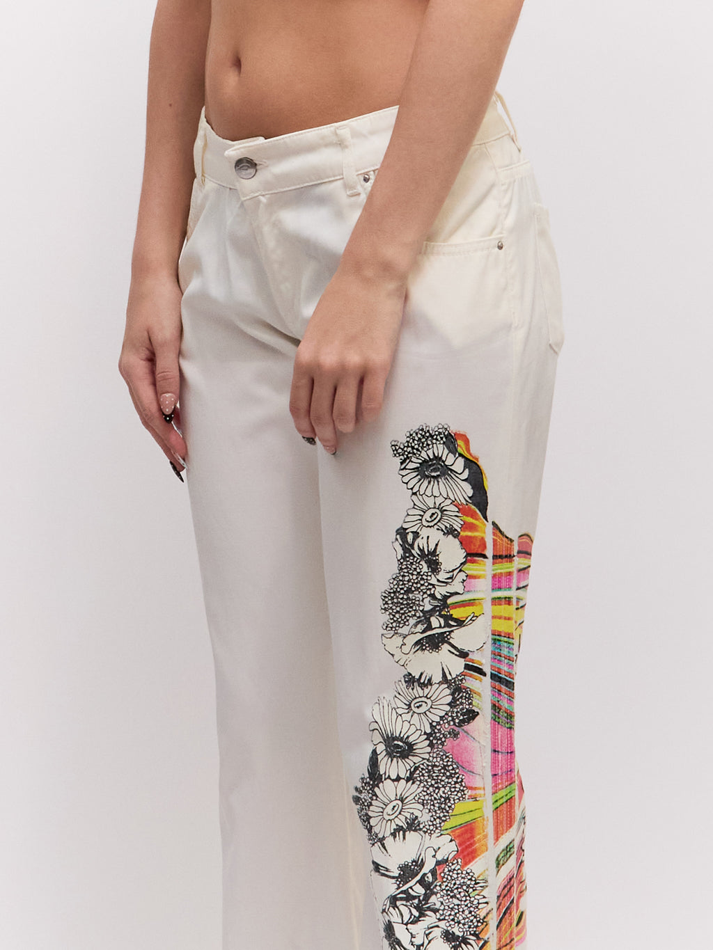 Just Cavalli White Rainbow Flower Stripe Pants Set
