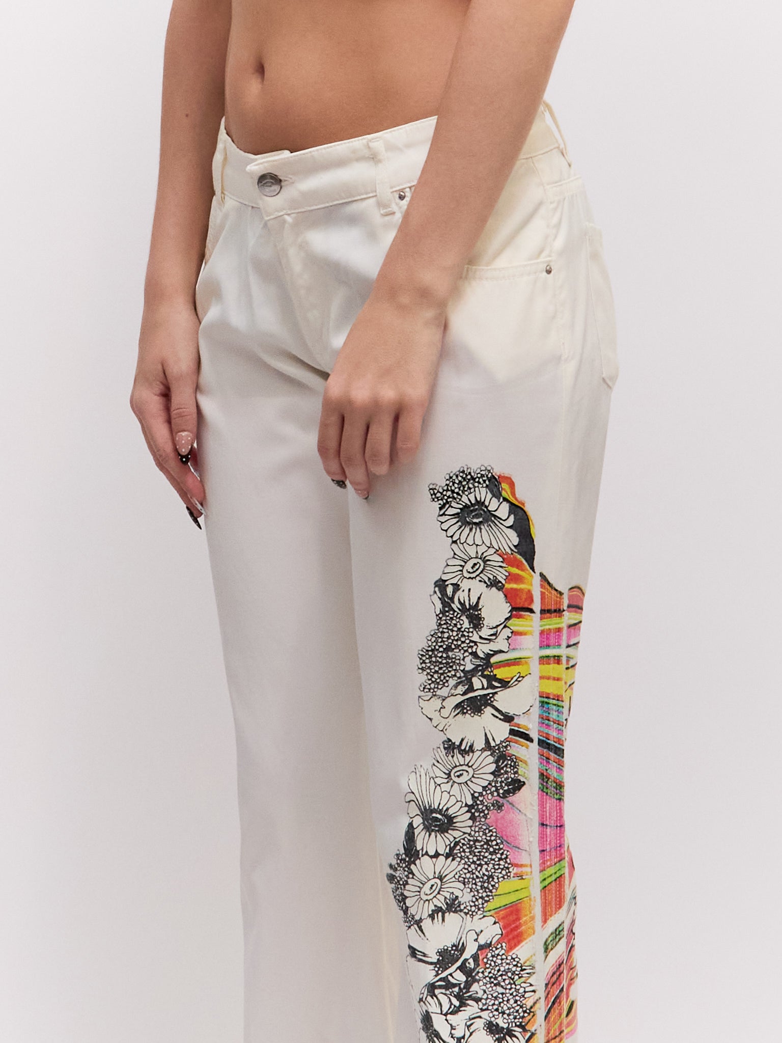 Just Cavalli White Rainbow Flower Stripe Pants Set