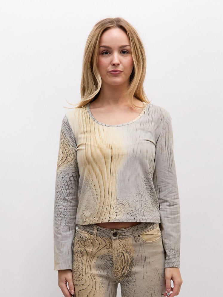 Just Cavalli Grey Tan Scale Long Sleeve Top
