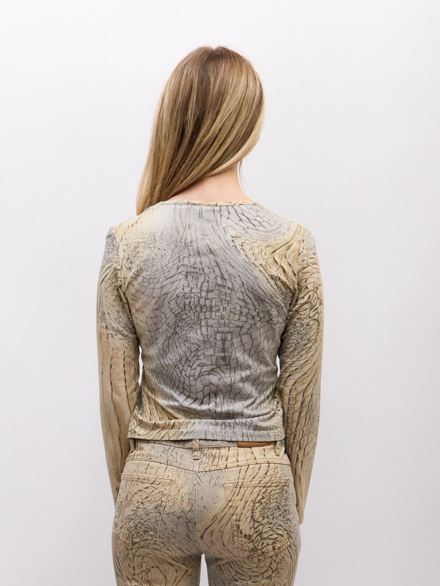Just Cavalli Grey Tan Scale Long Sleeve Top