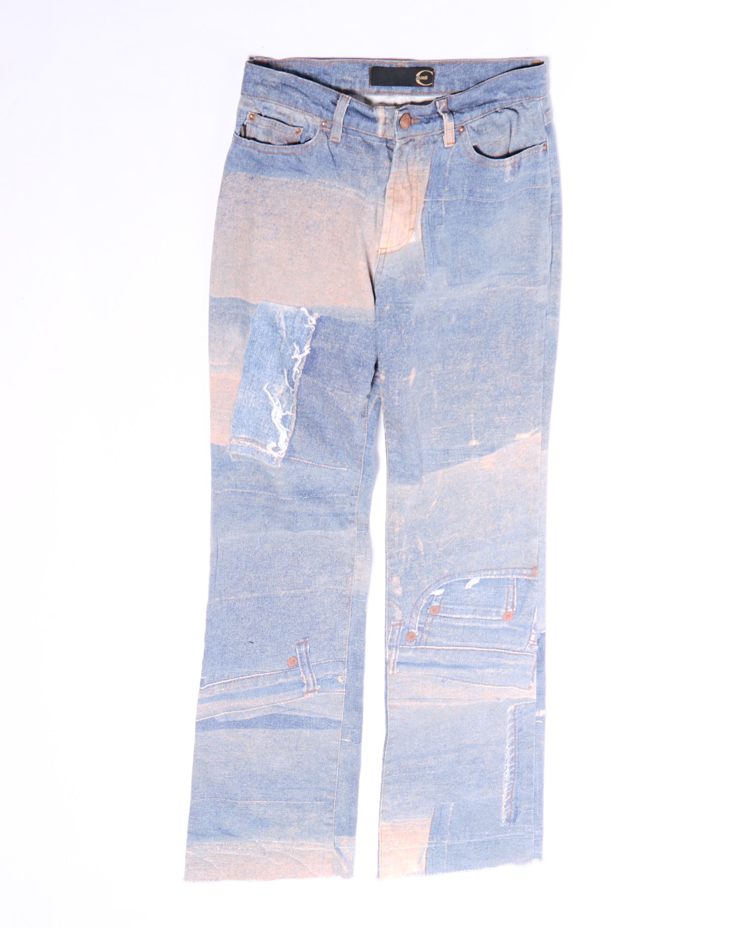2000s Just Cavalli Trompe L'oeil Denim Print Patchwork Jeans Size S W28