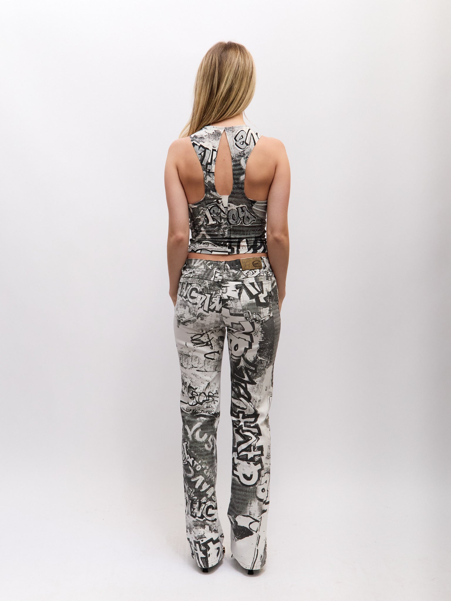 Just Cavalli BW Graffiti Print Top