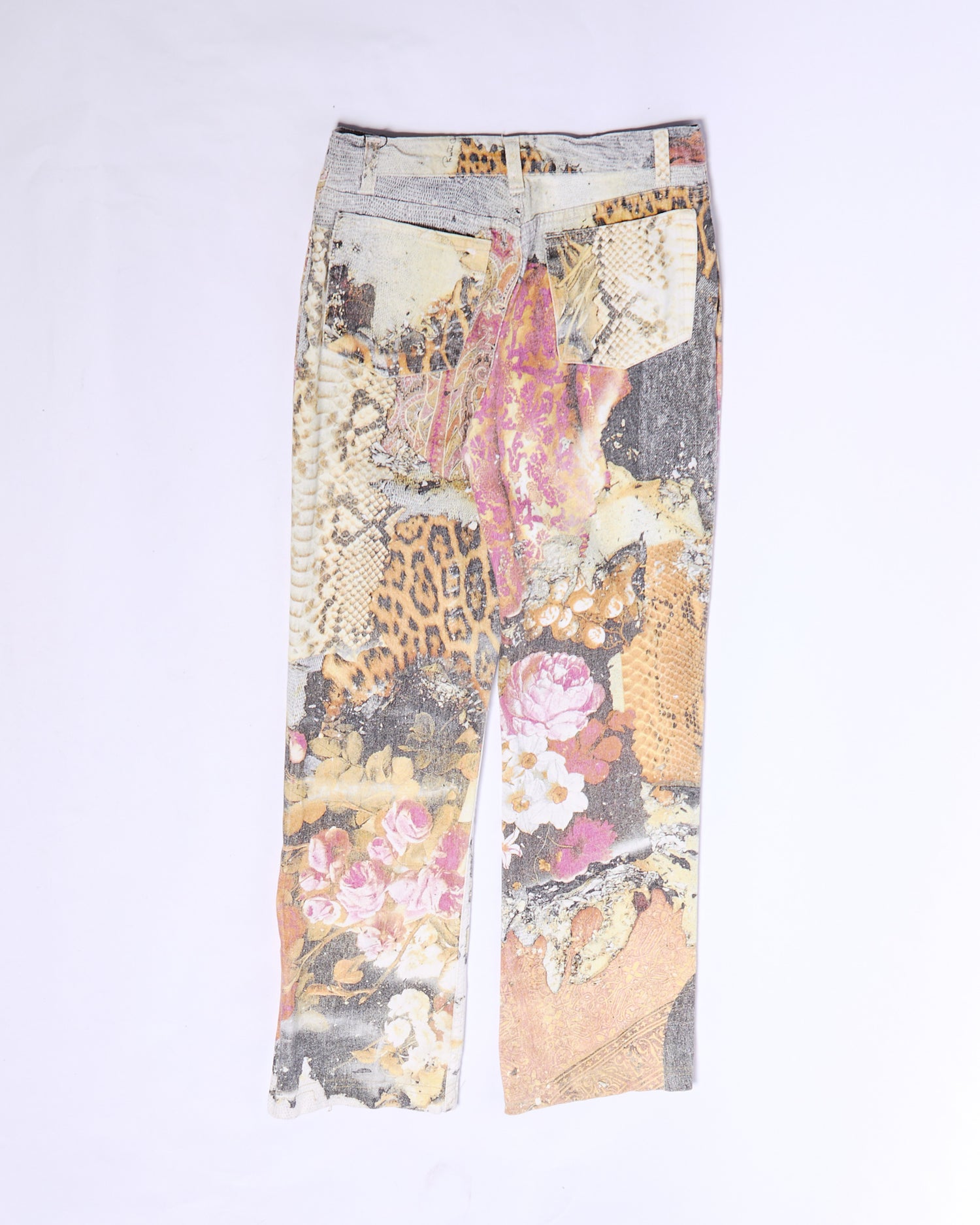 2000s Roberto Cavalli Multicolor Leopard Patchwork Print Jeans Size S W29