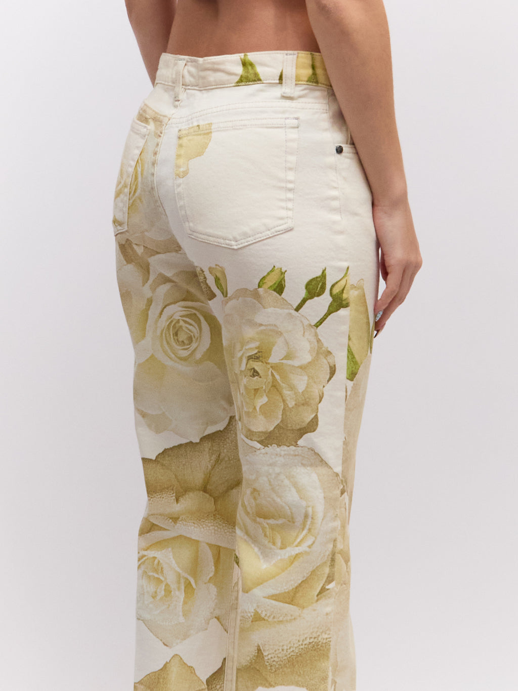 Roberto Cavalli White Rose Print Pants Only [SET]