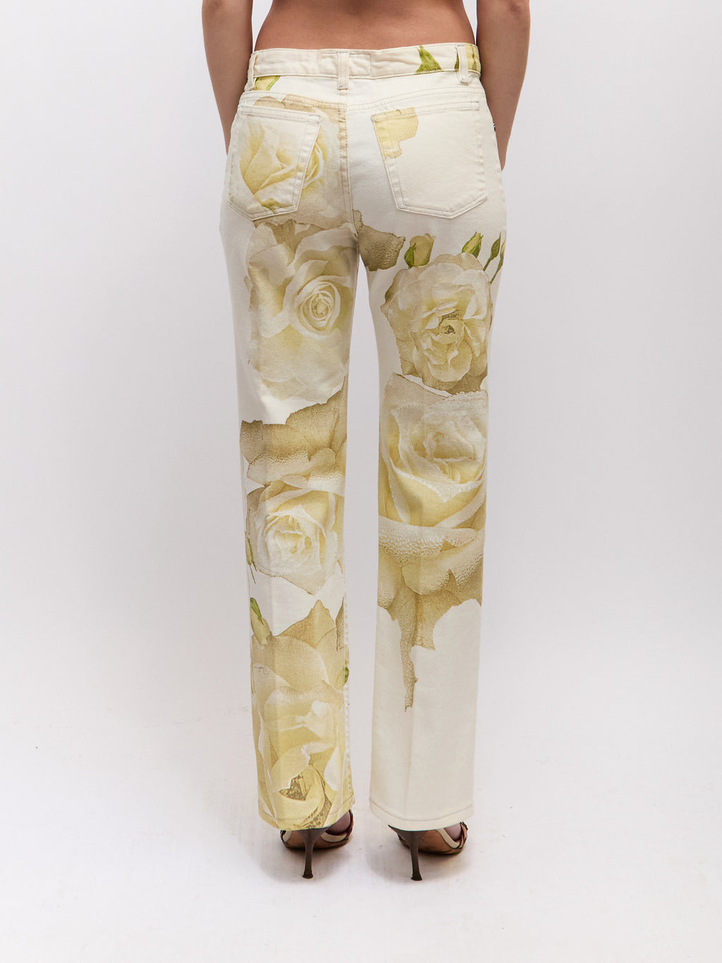Roberto Cavalli White Rose Print Pants Only [SET]