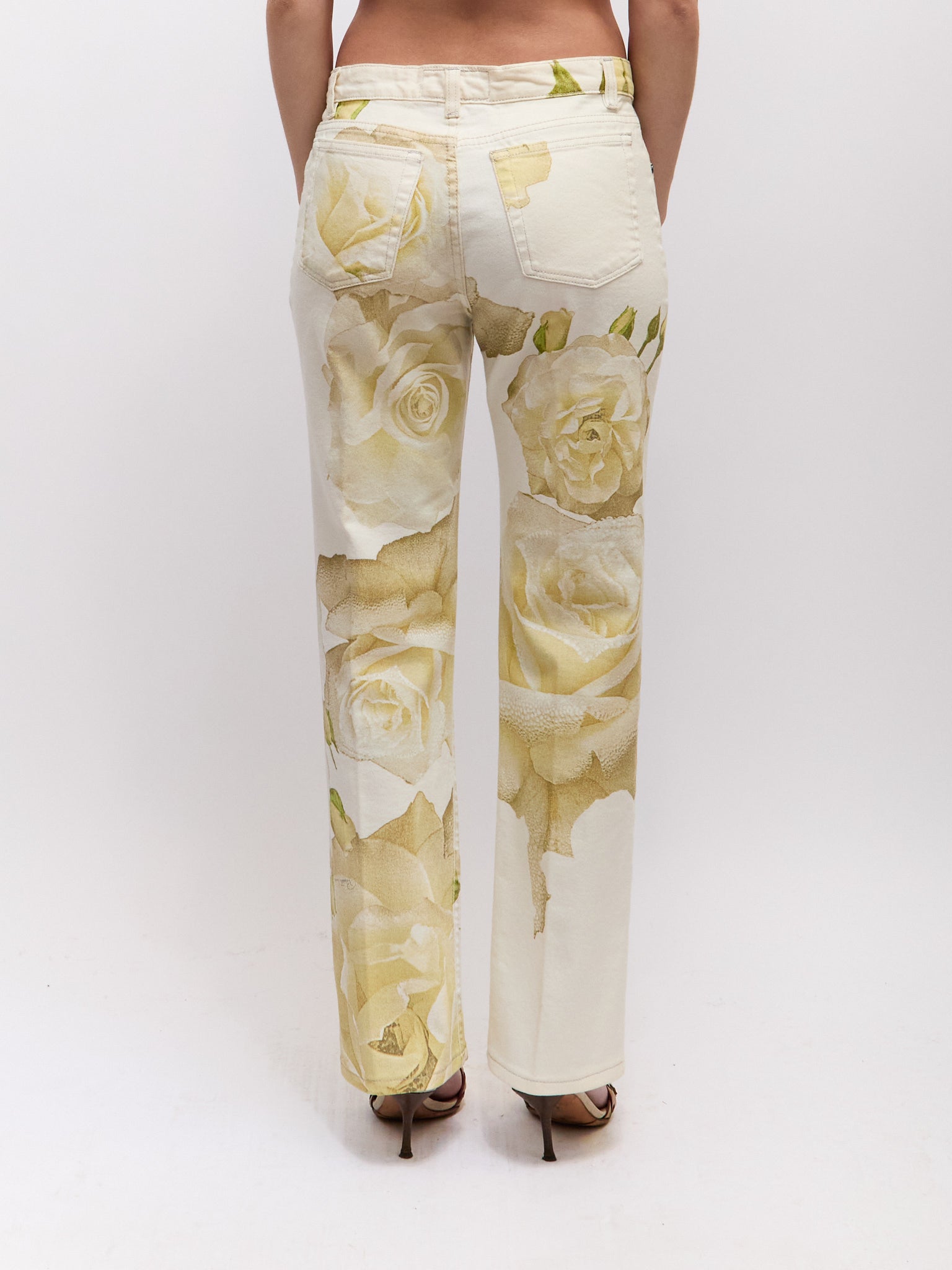 Roberto Cavalli White Rose Print Pants Only [SET]