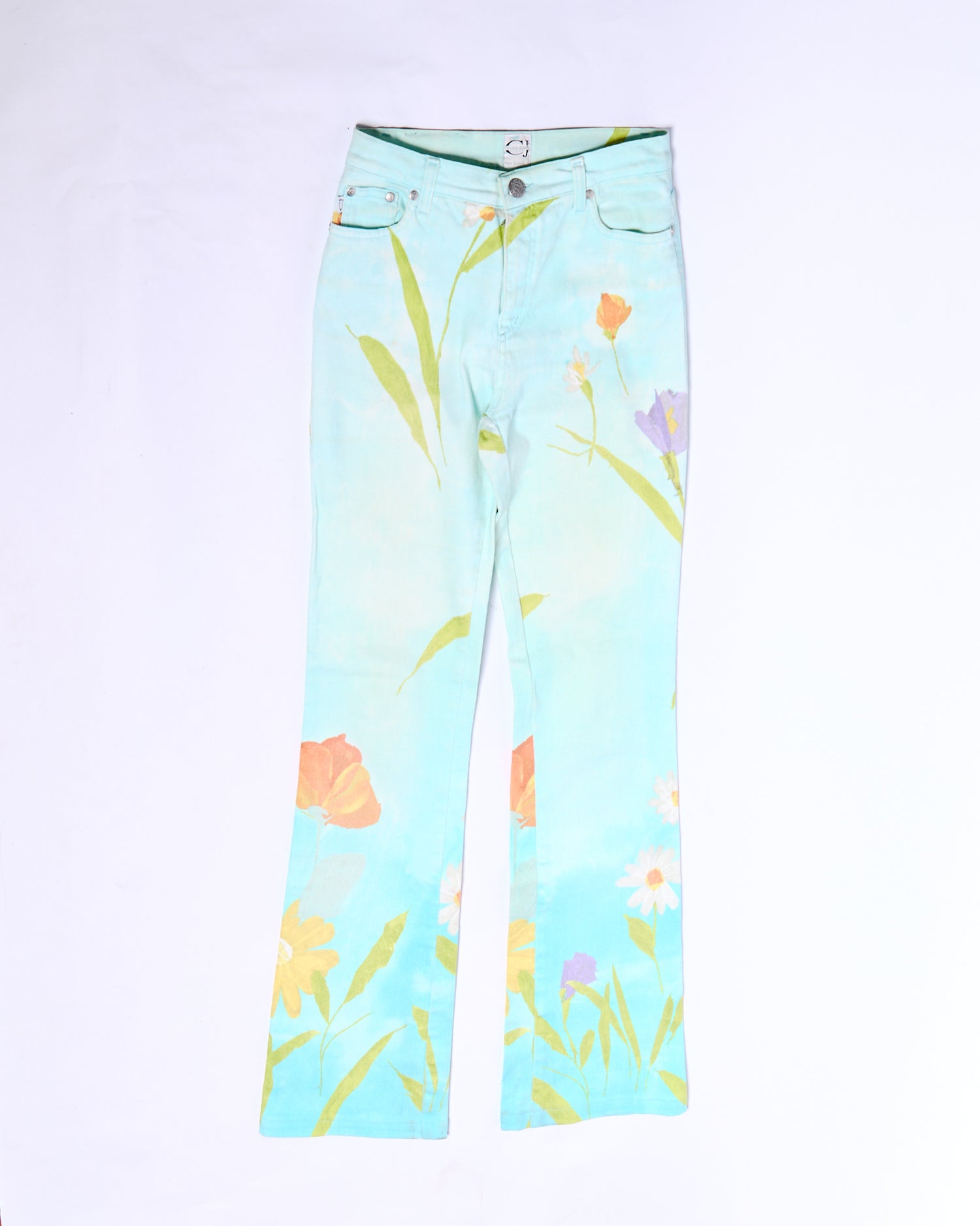 2000's Cavalli Jeans Blue Gradient Floral Jeans Size S W28