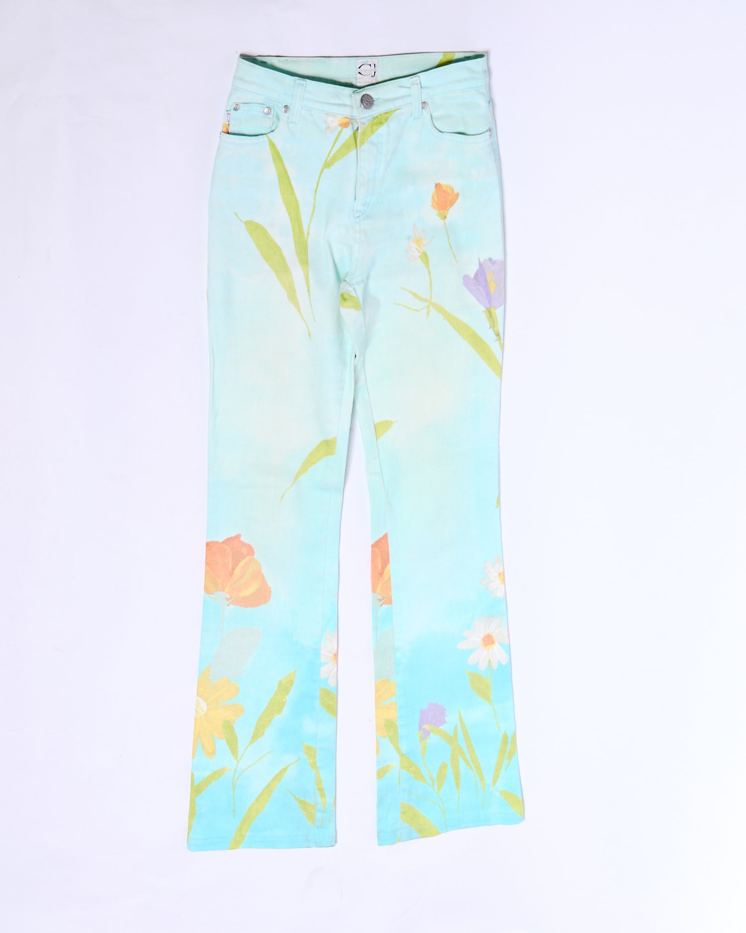 2000's Cavalli Jeans Blue Gradient Floral Jeans Size S W28